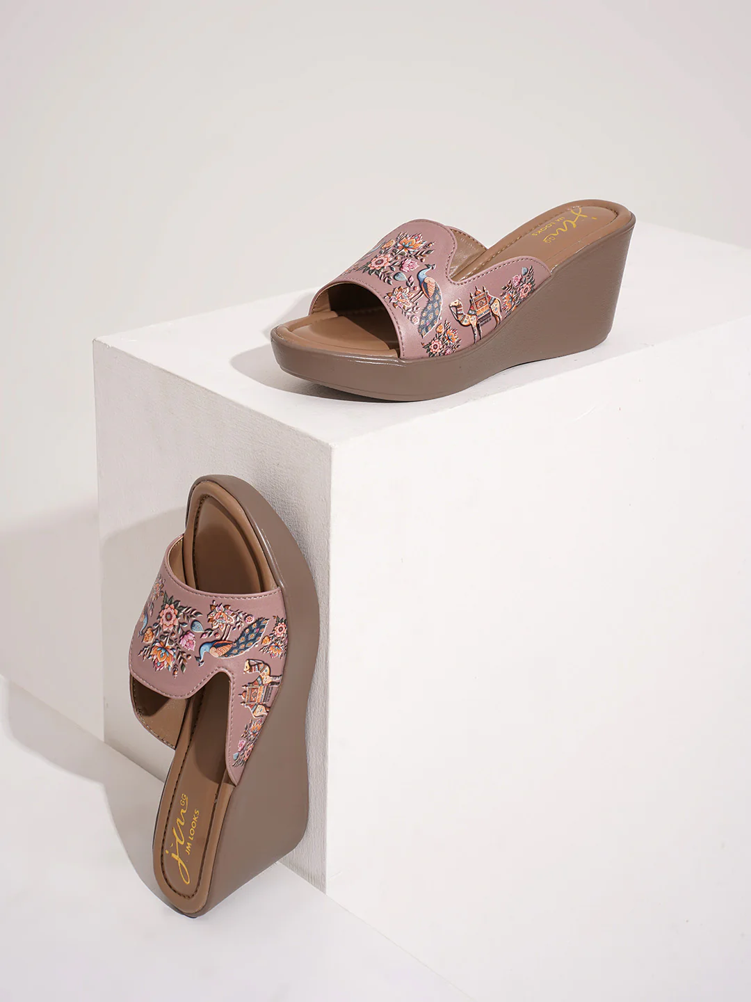 Platform Wedge Sandals with Floral Embossed Strap - Image 6