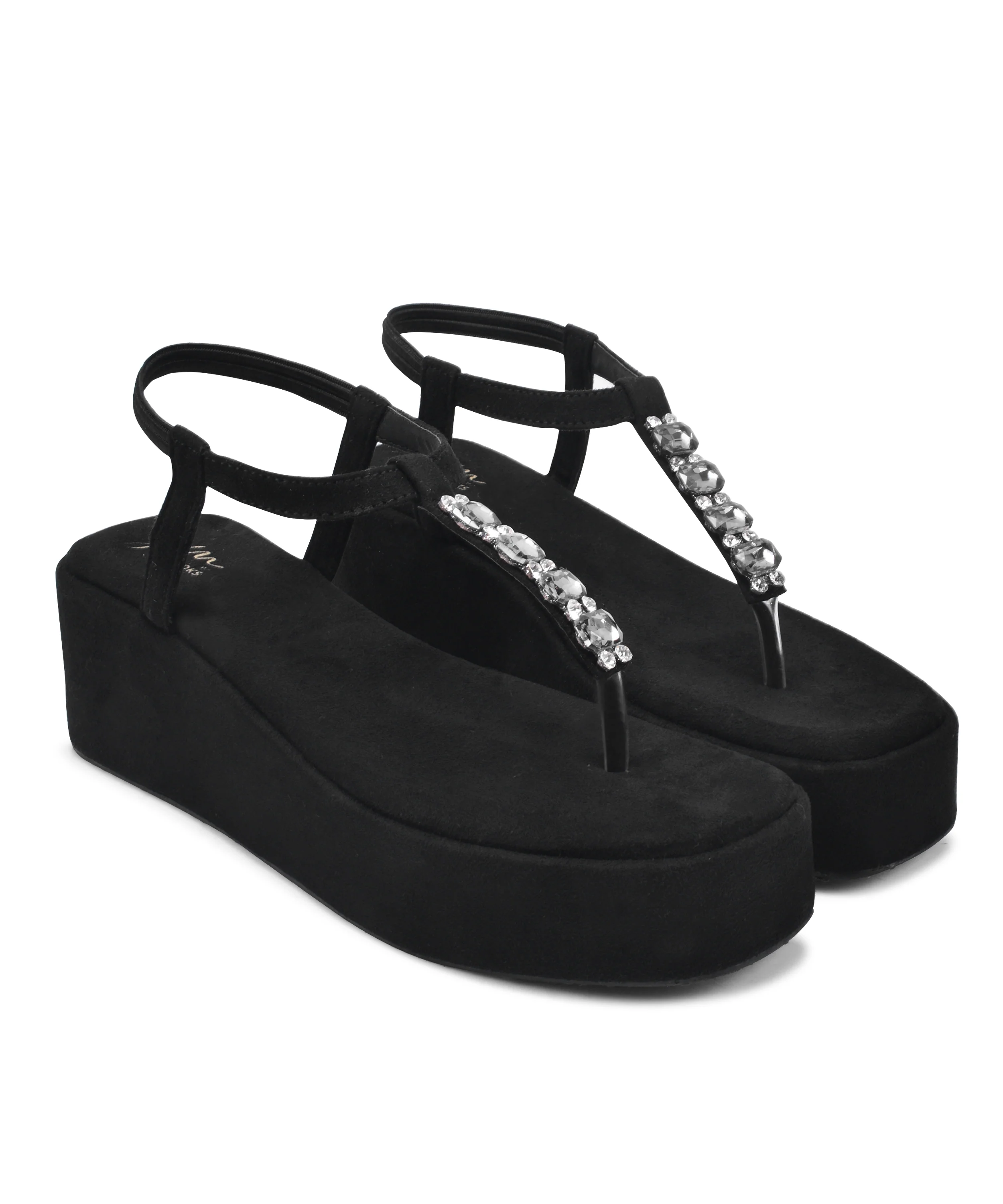 Platform Wedge Sandals with Stone T-Strap - Image 12