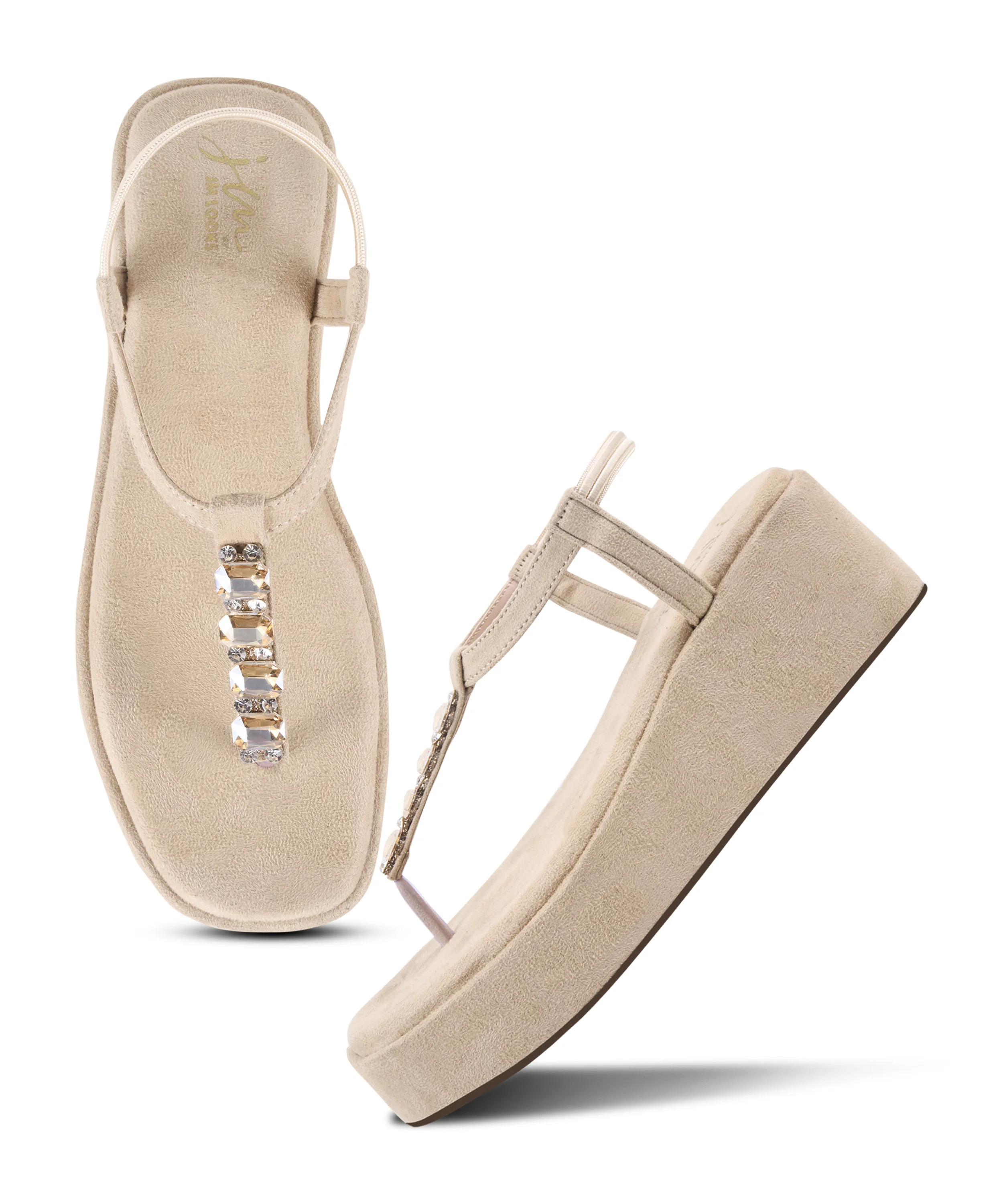 Platform Wedge Sandals with Stone T-Strap - Image 18