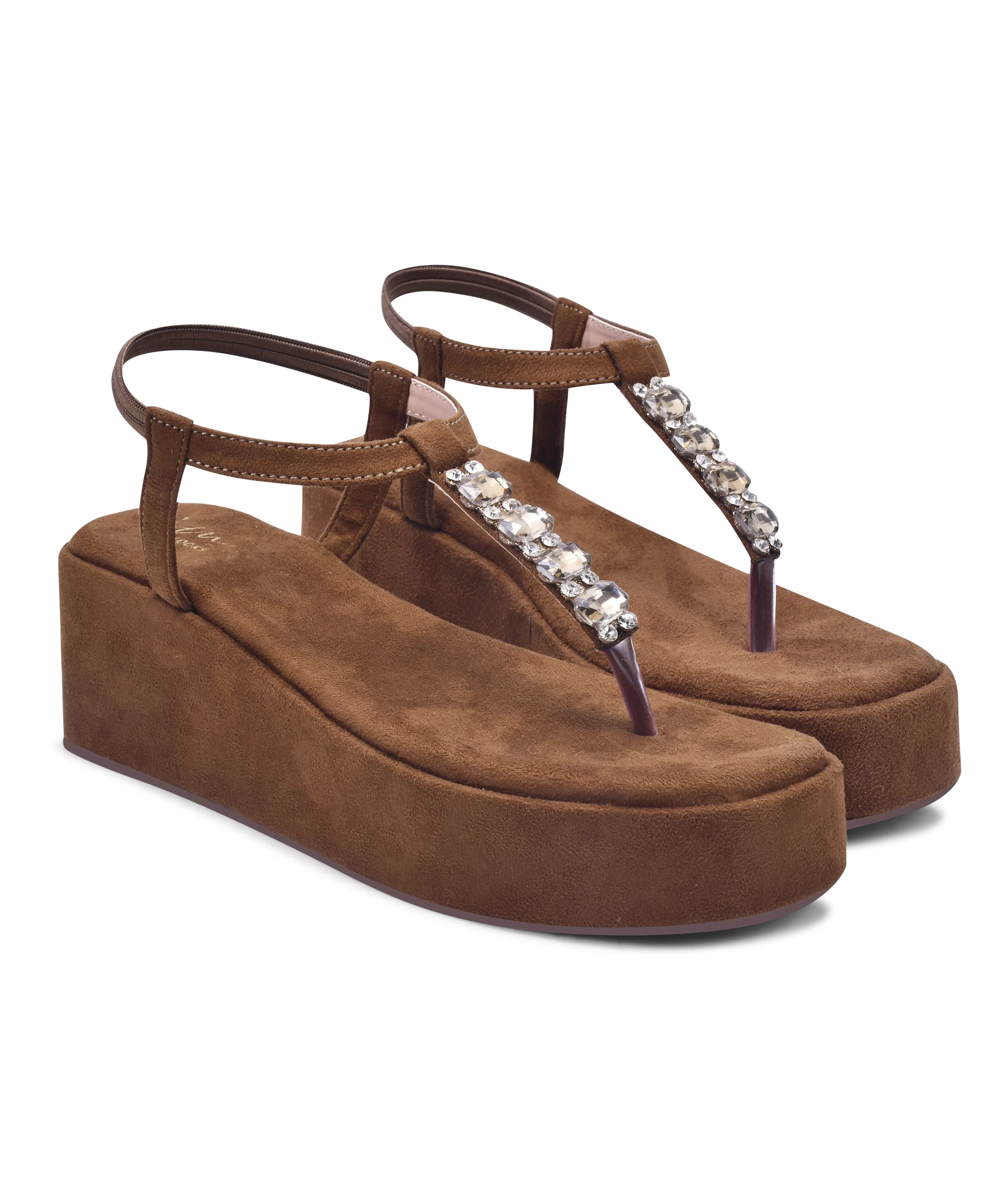 Platform Wedge Sandals with Stone T-Strap - Image 5