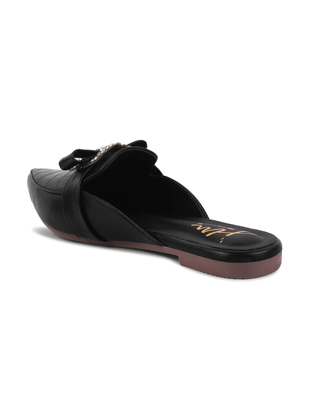 Pointed Mules with Textured Finish and Bow Detail - Image 12
