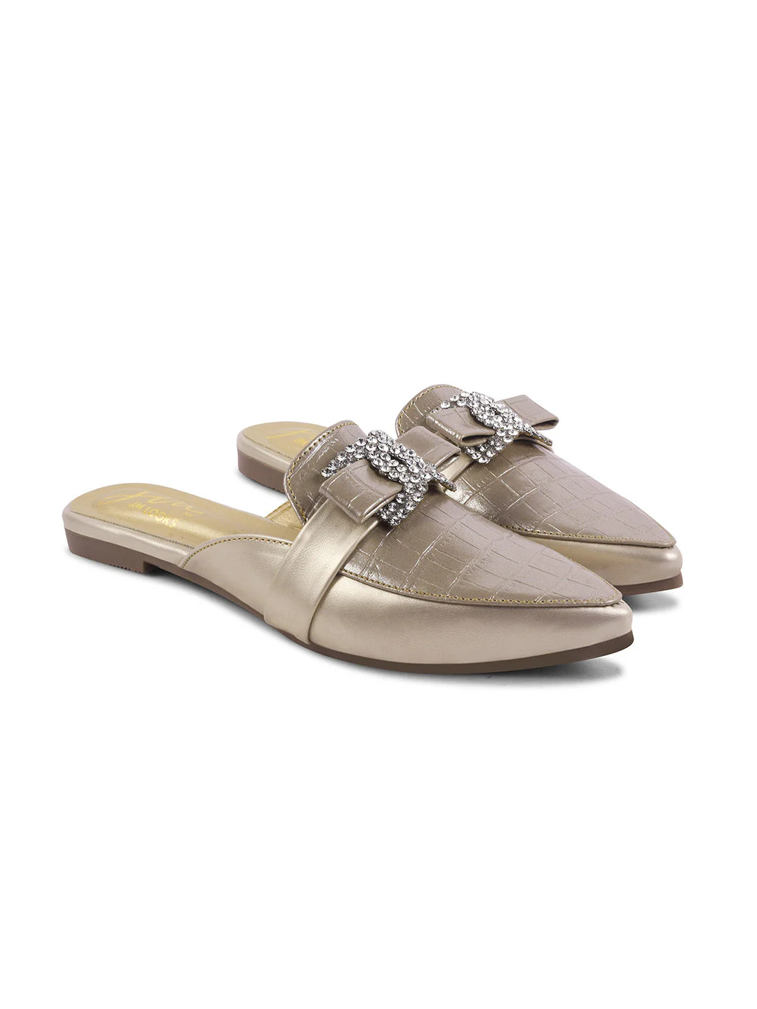 Pointed Mules with Textured Finish and Bow Detail - Image 17