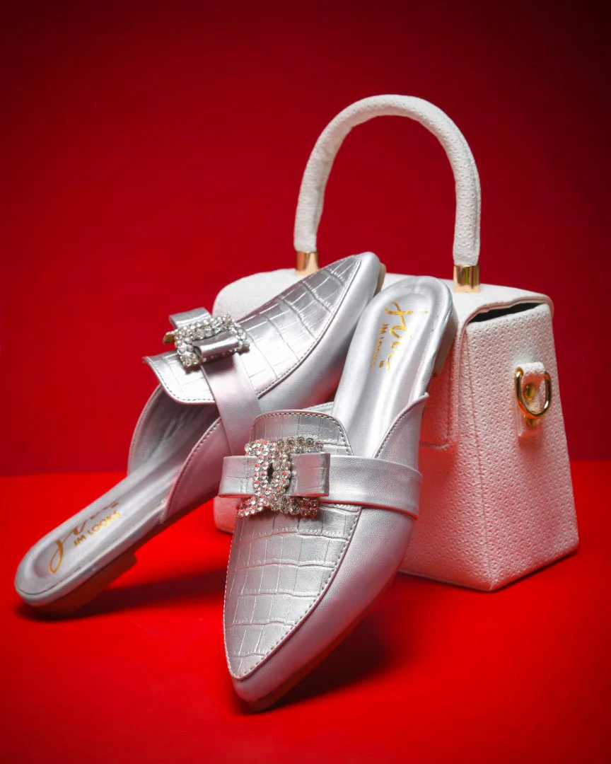 Pointed Mules with Textured Finish and Bow Detail - Image 19