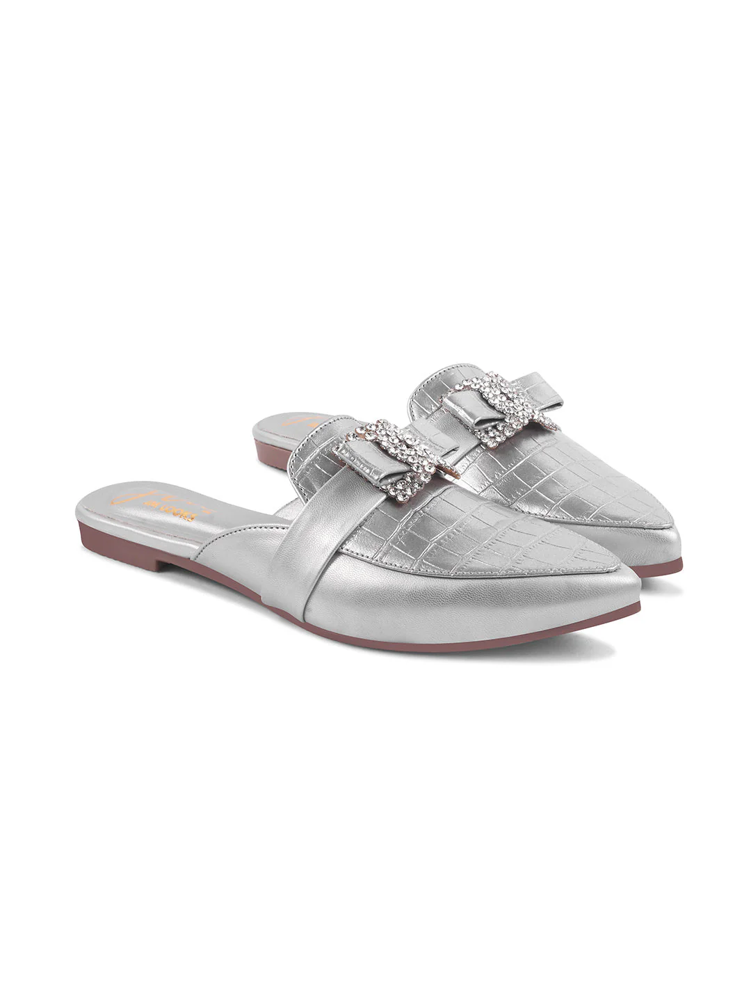 Pointed Mules with Textured Finish and Bow Detail - Image 23