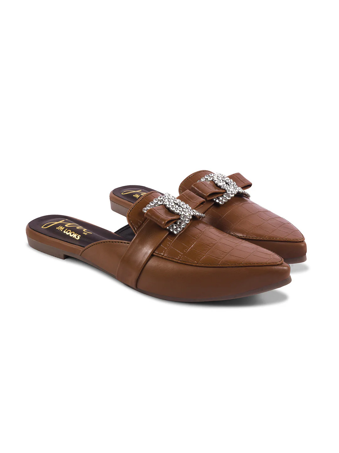 Pointed Mules with Textured Finish and Bow Detail - Image 6