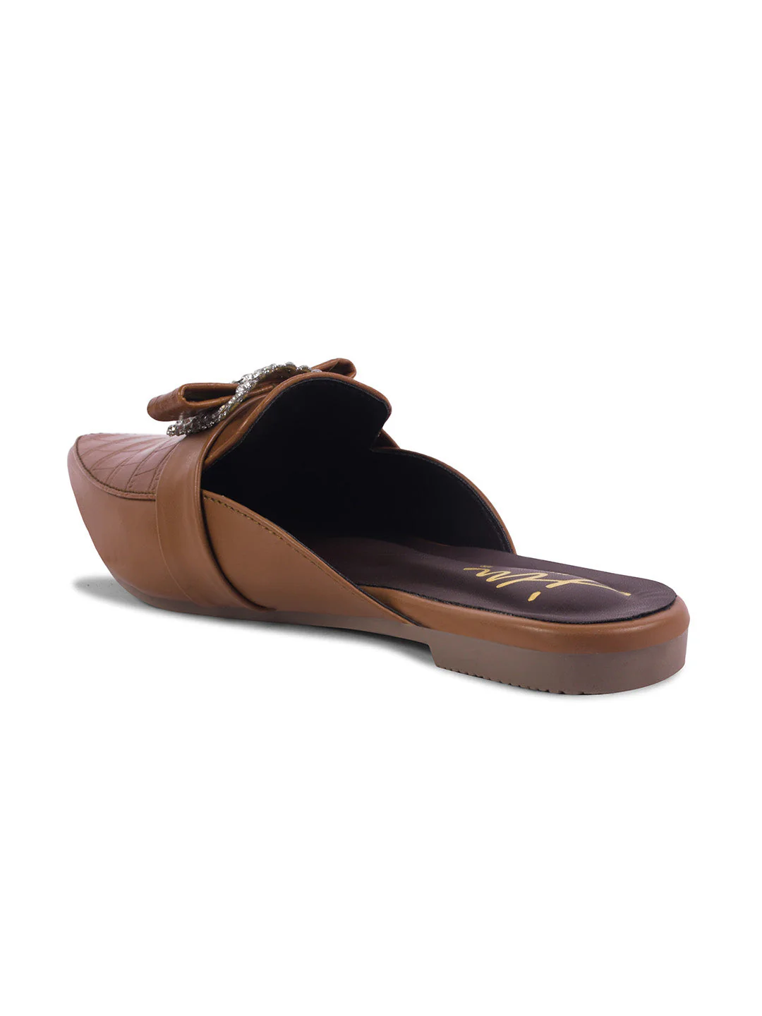 Pointed Mules with Textured Finish and Bow Detail - Image 7