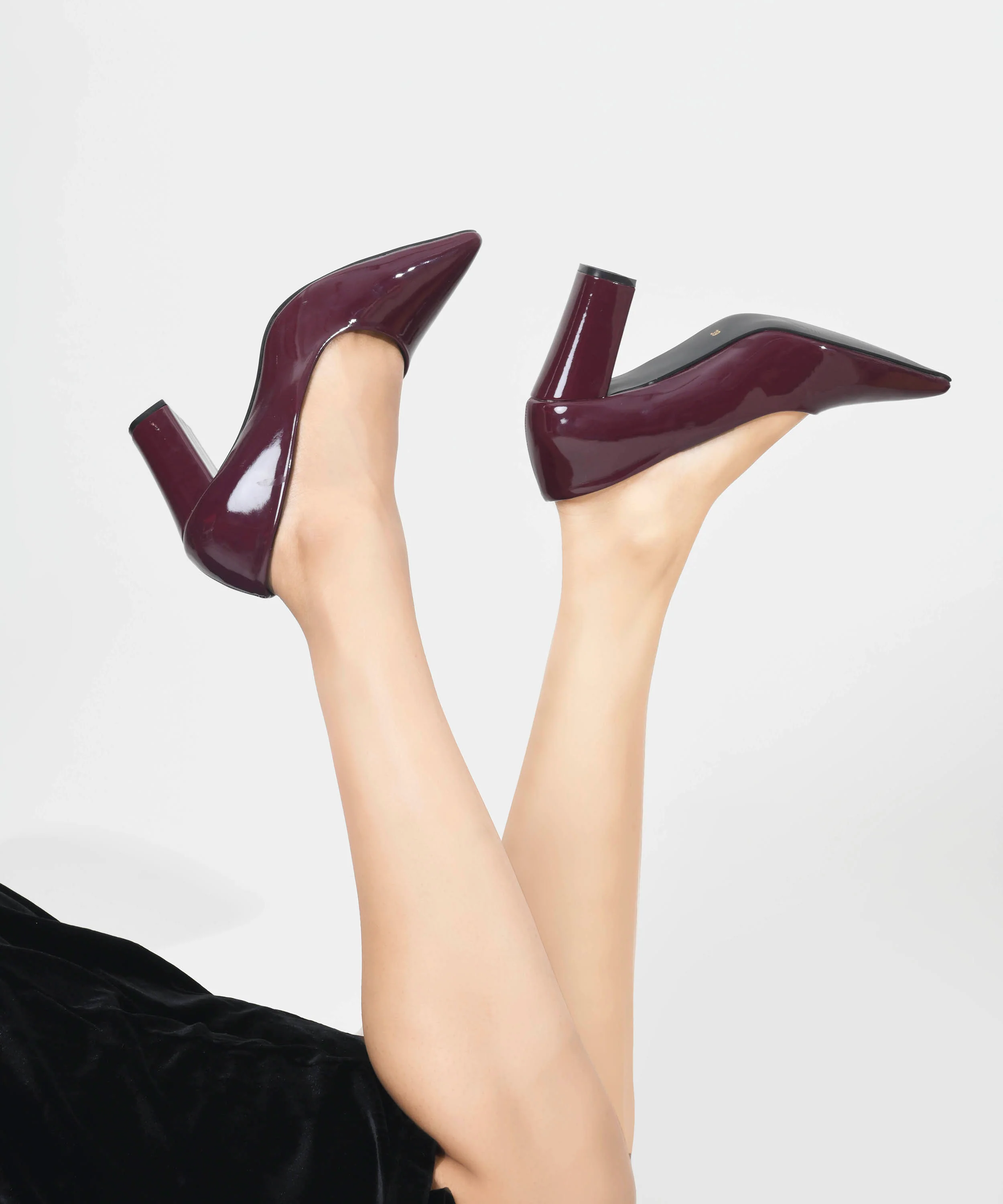 Pointed Toe Block Heel Pumps with Glossy Finish - Image 14