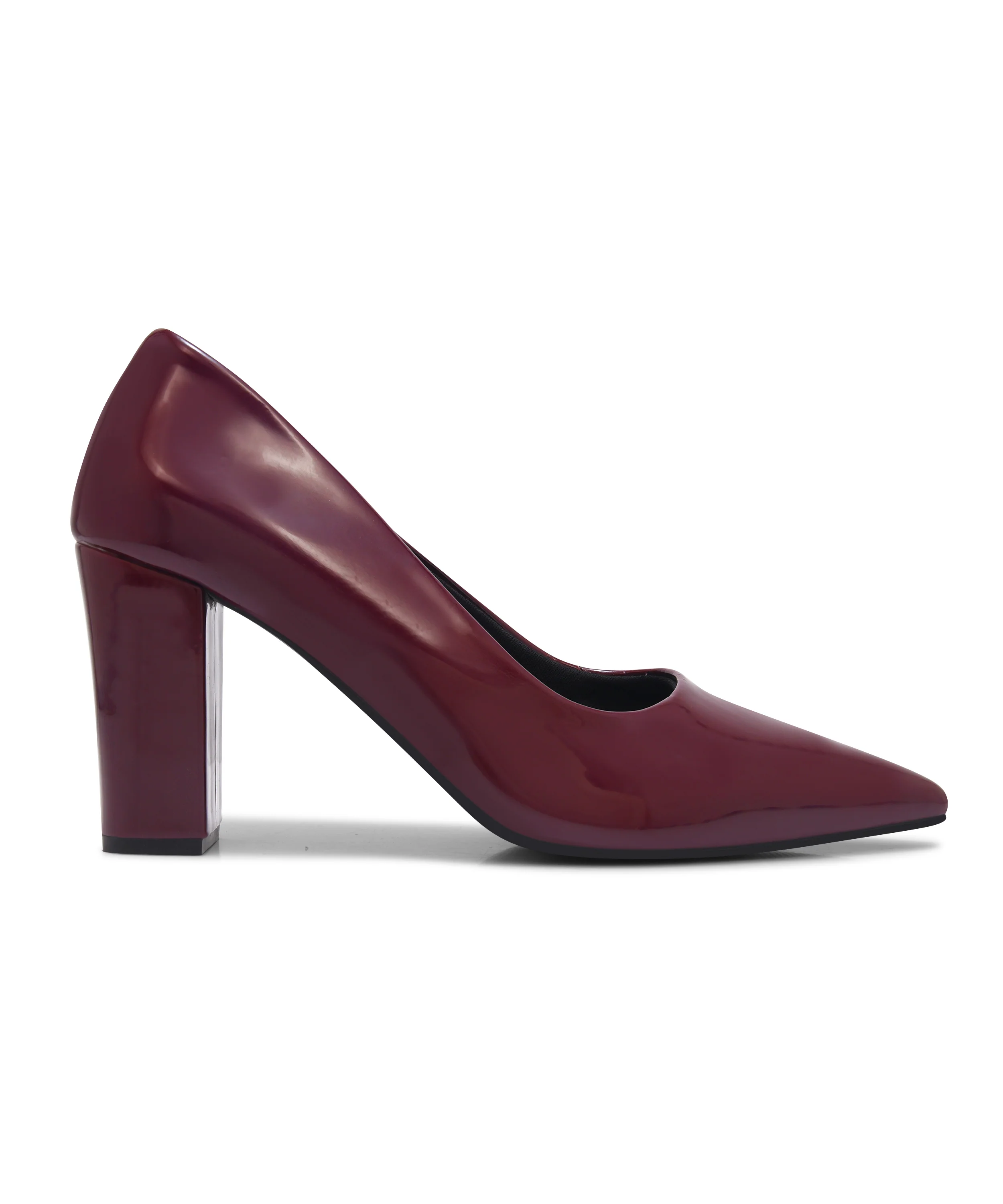 Pointed Toe Block Heel Pumps with Glossy Finish - Image 18