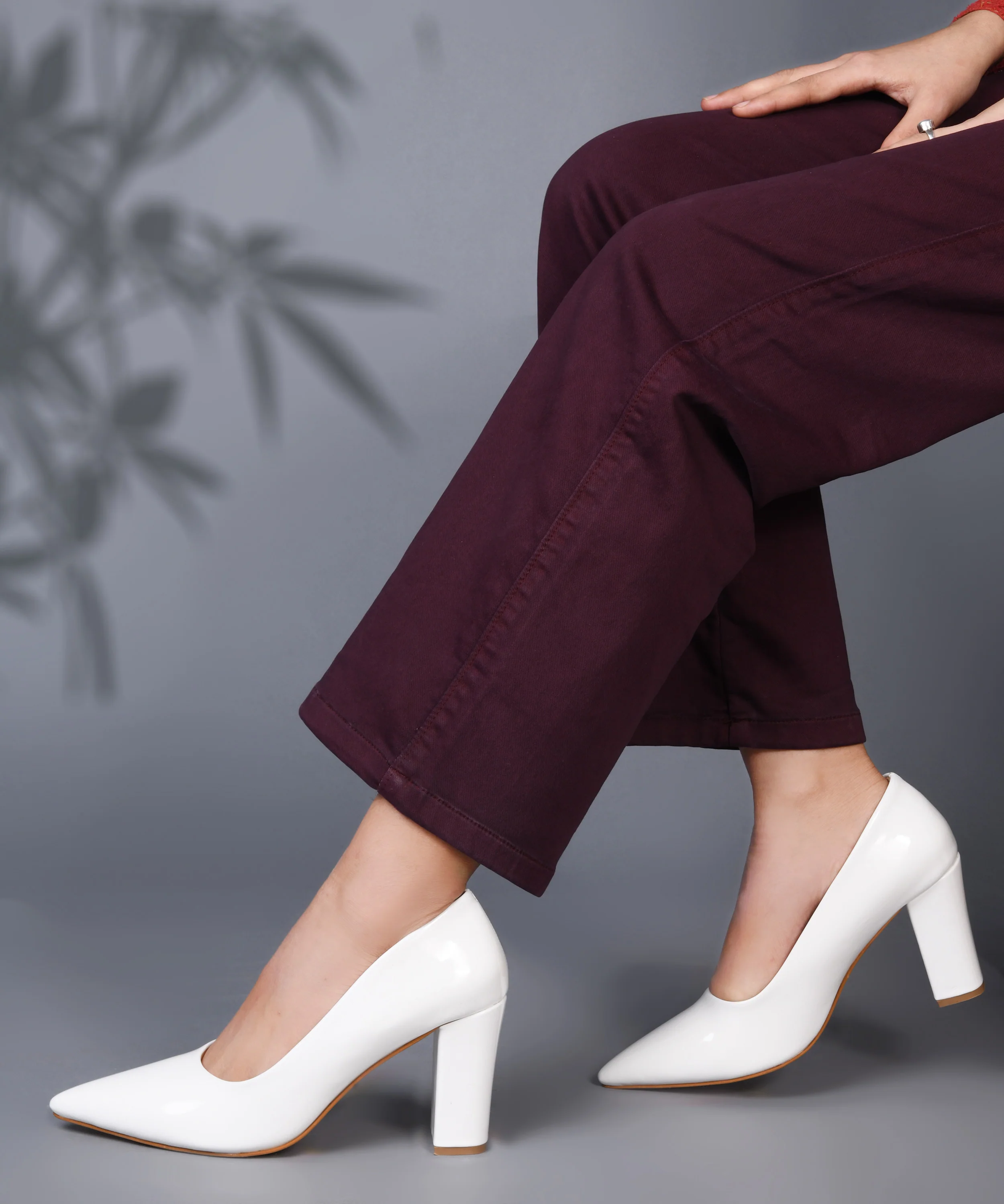 Pointed Toe Block Heel Pumps with Glossy Finish - Image 21