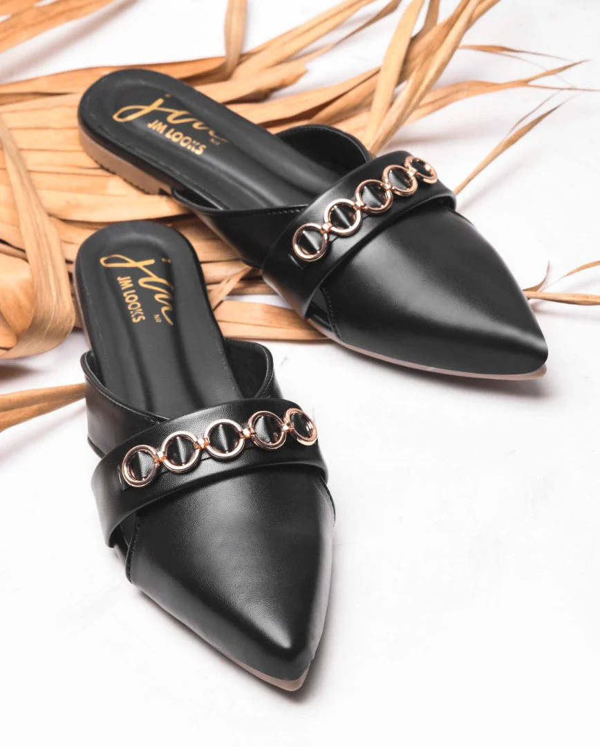 JM Looks Women's Chain Detail Pointed Mules