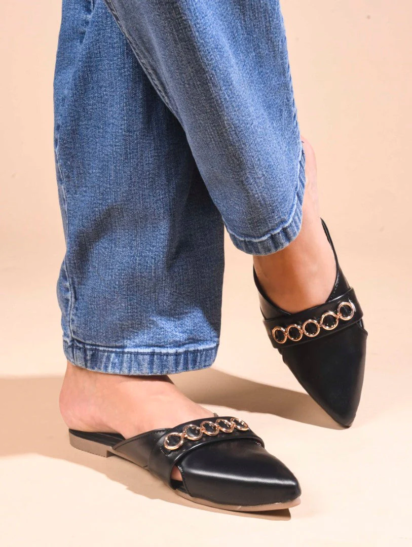 JM Looks Women's Chain Detail Pointed Mules - Image 3