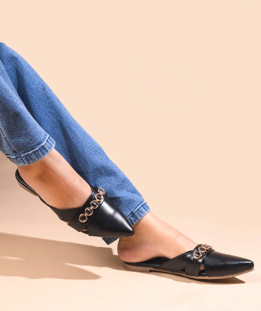 JM Looks Women's Chain Detail Pointed Mules - Image 4