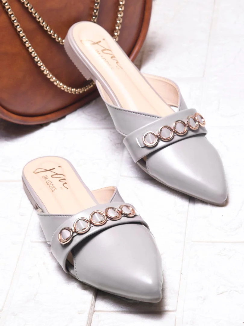 JM Looks Women's Chain Detail Pointed Mules - Image 7