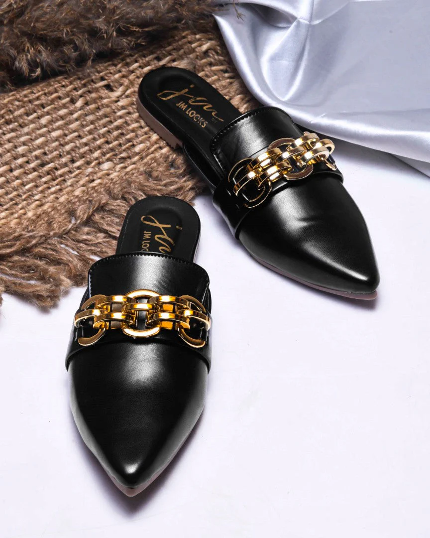 JM Looks Women's Bold Chain Pointed Mules