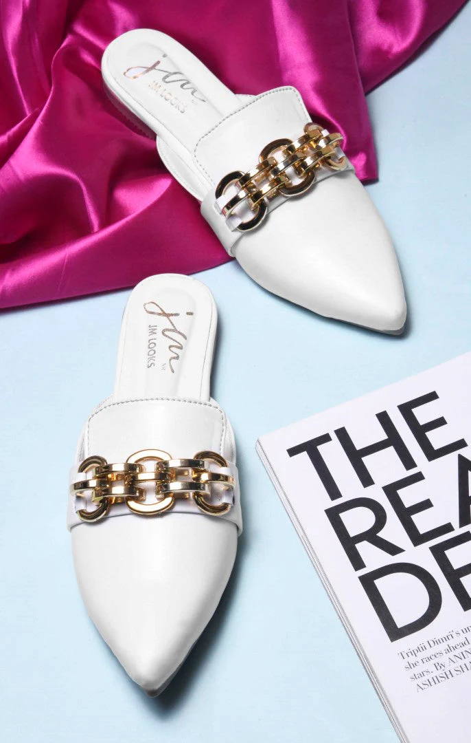 JM Looks Women's Bold Chain Pointed Mules - Image 13