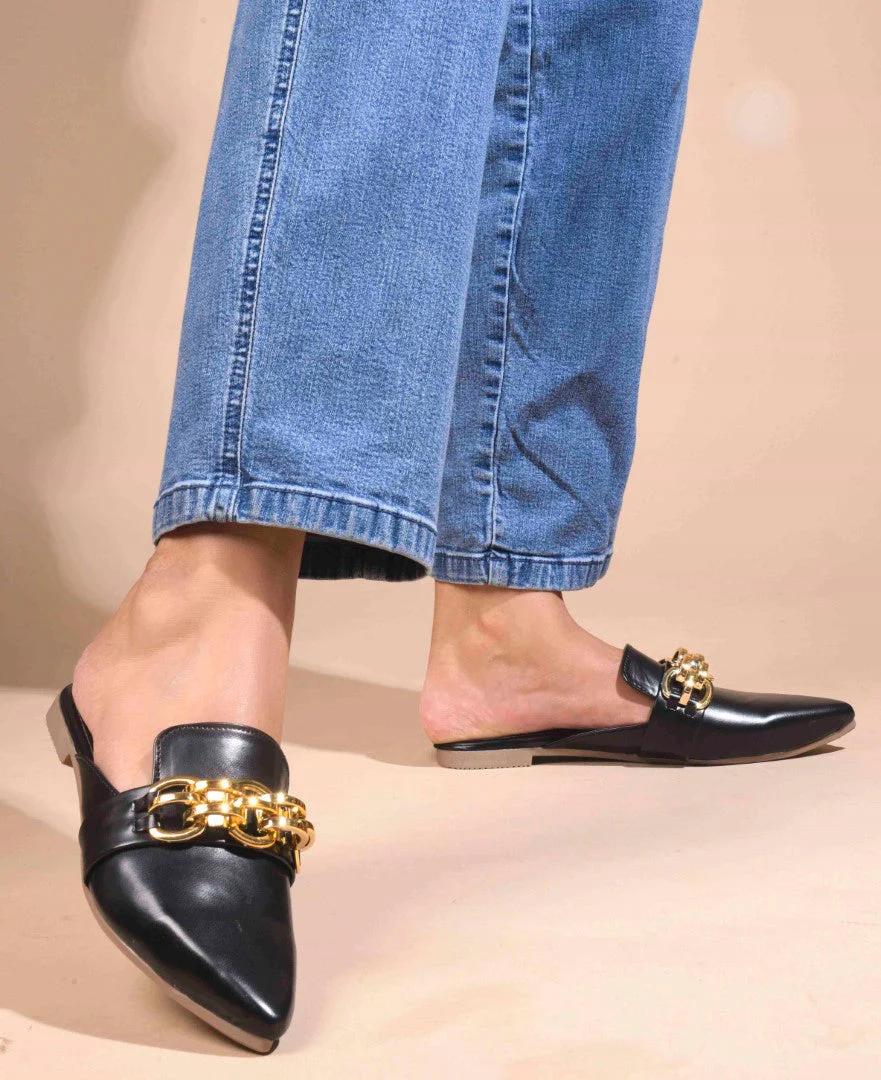 JM Looks Women's Bold Chain Pointed Mules - Image 2