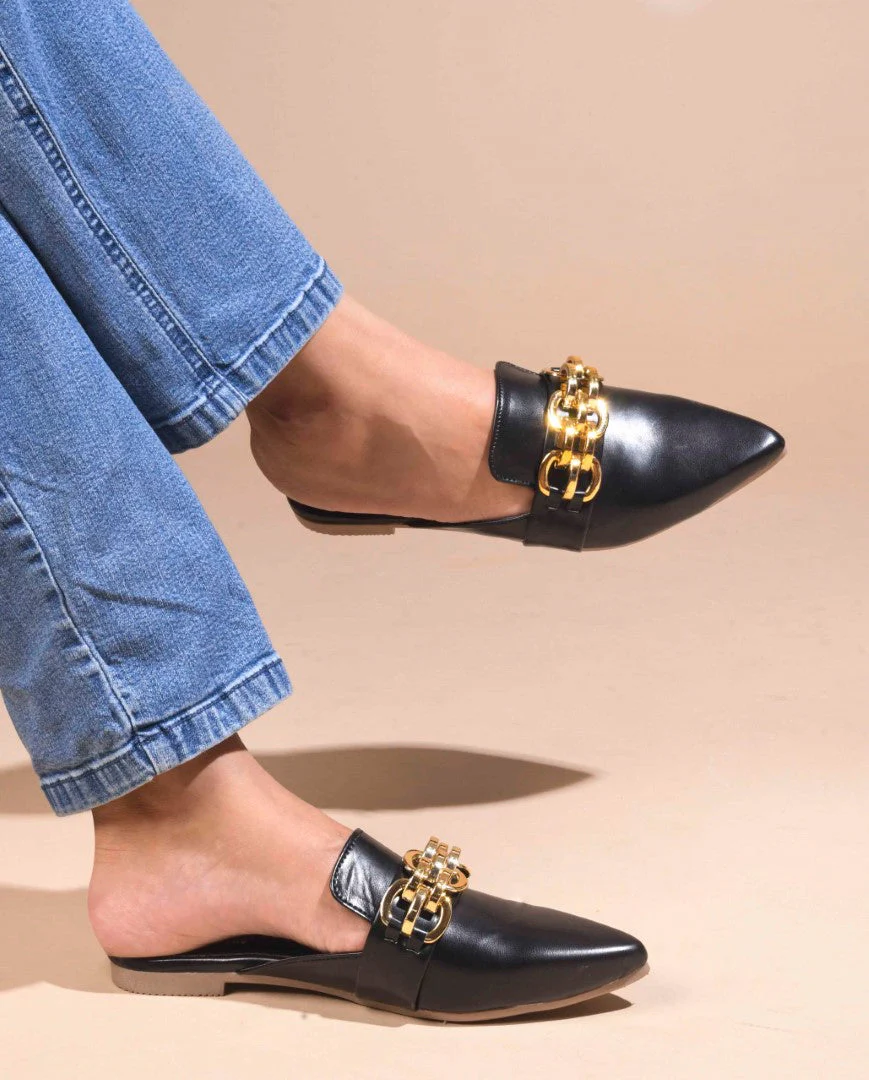 JM Looks Women's Bold Chain Pointed Mules - Image 3