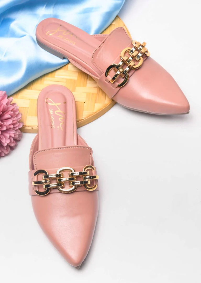 JM Looks Women's Bold Chain Pointed Mules - Image 7
