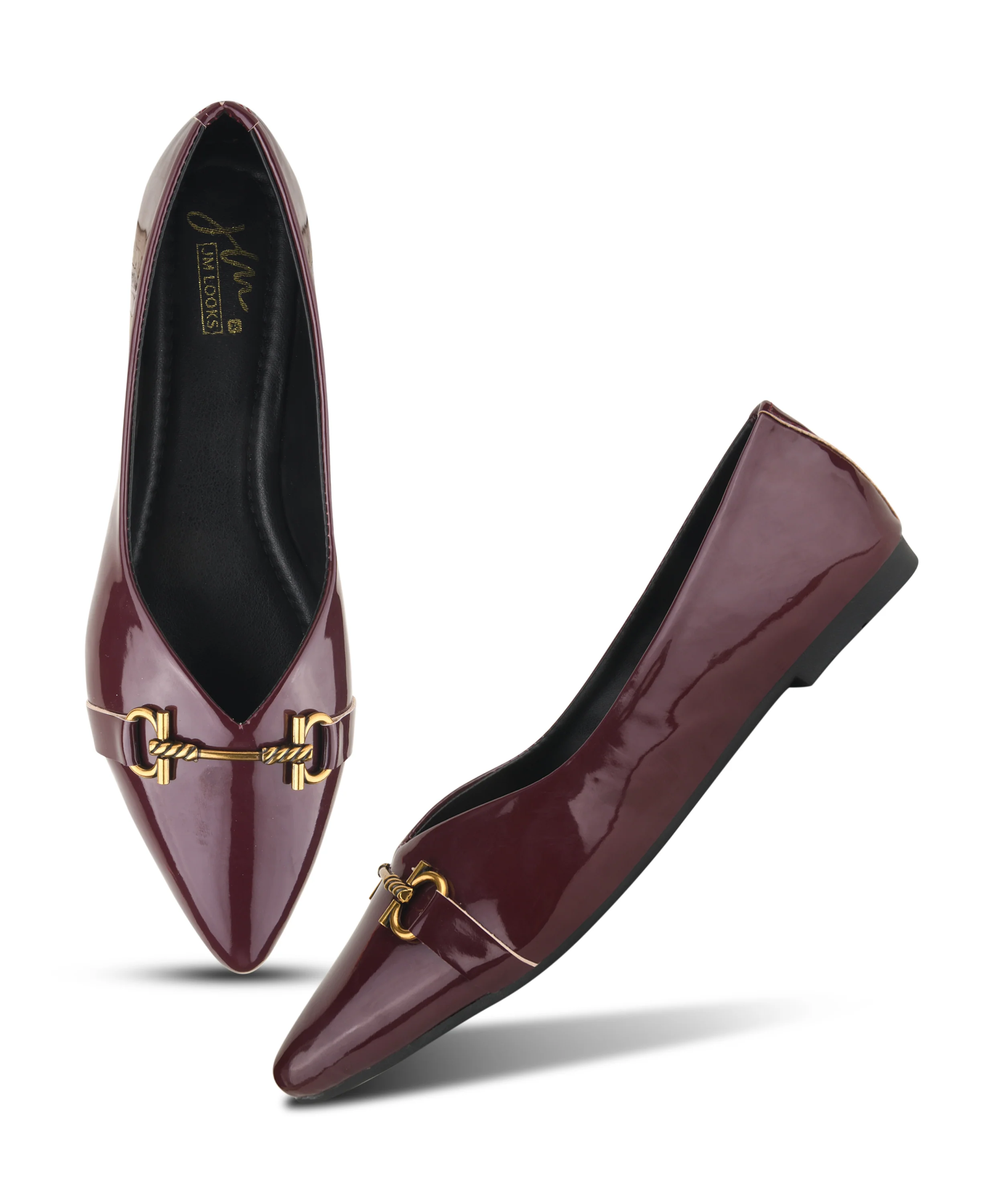 Pointed-Toe Loafers with Glossy Finish & Metal Chain Detail - Image 12