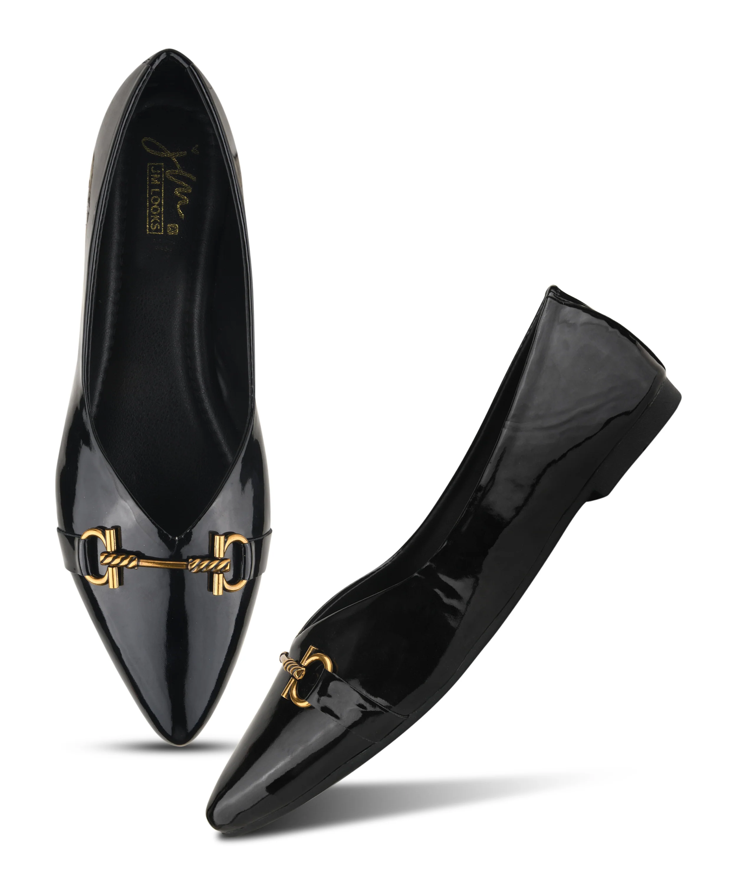 Pointed-Toe Loafers with Glossy Finish & Metal Chain Detail - Image 6
