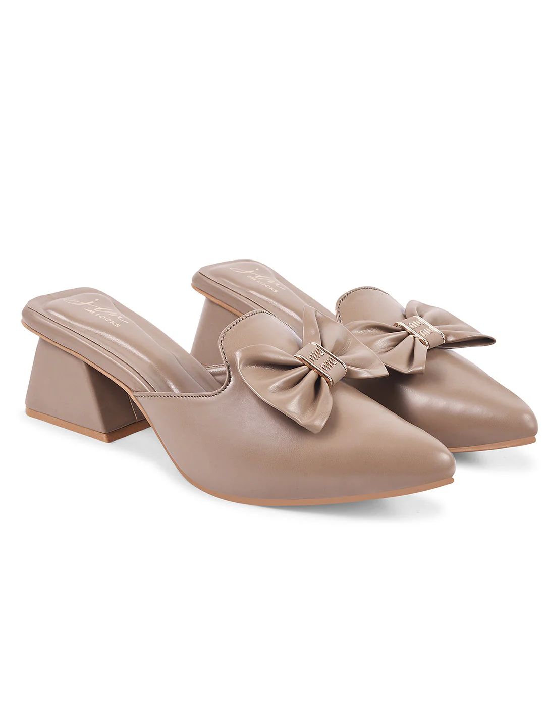JM Looks Women's Bow Pointed Toe Block Heel Mules - Image 5
