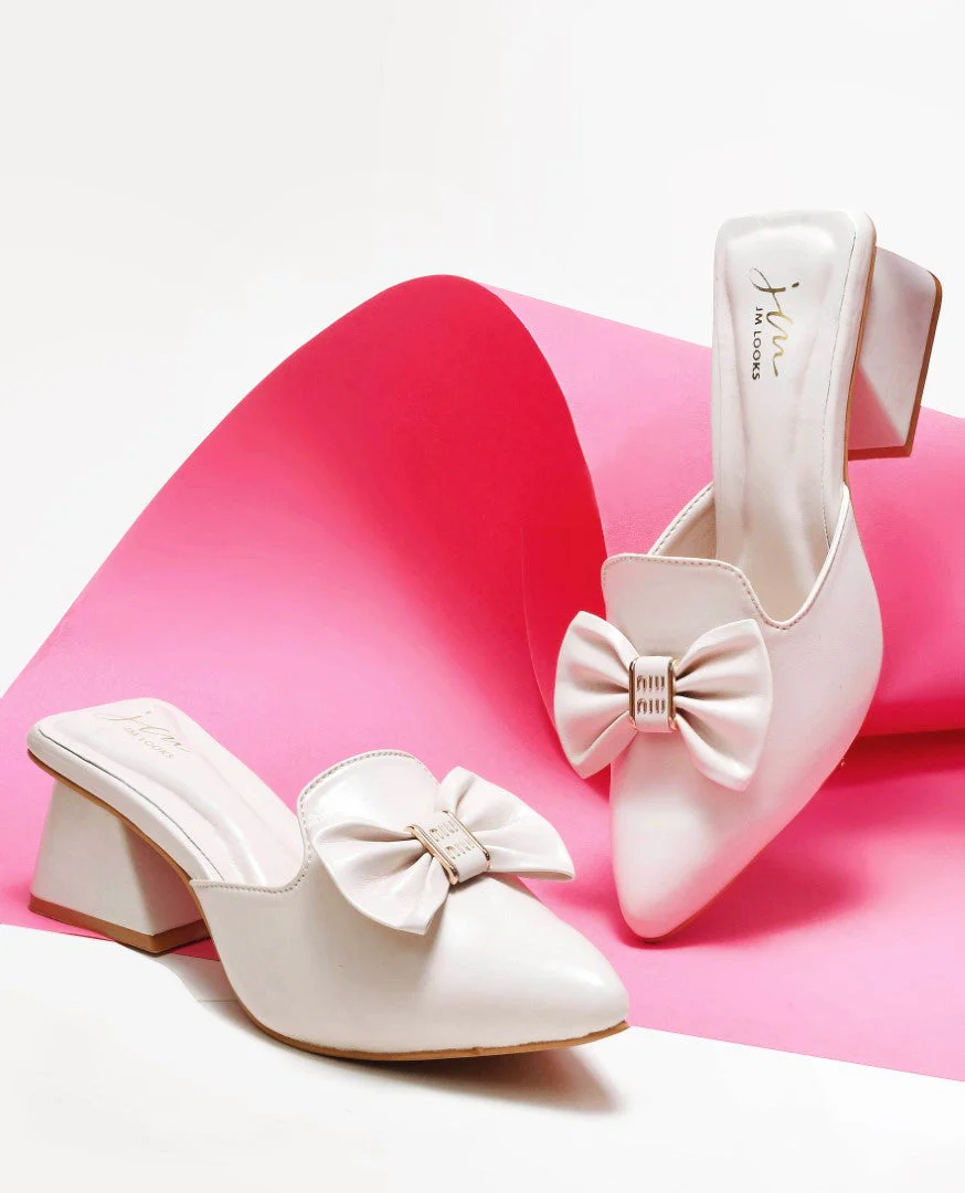 JM Looks Women's Bow Pointed Toe Block Heel Mules - Image 7