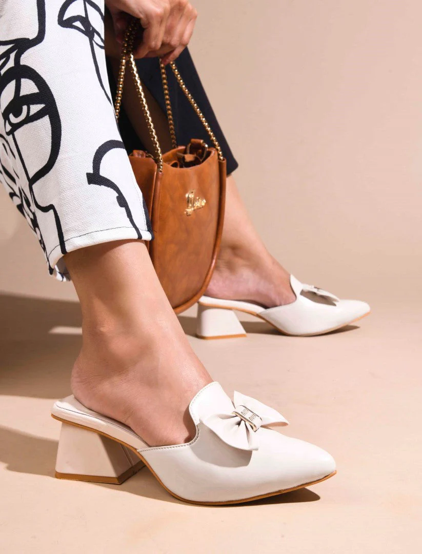 JM Looks Women's Bow Pointed Toe Block Heel Mules - Image 9