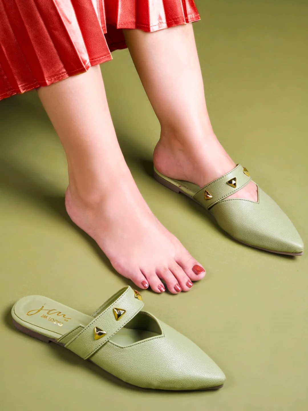 Pointed-Toe Mules with Studded Strap Detail - Image 15
