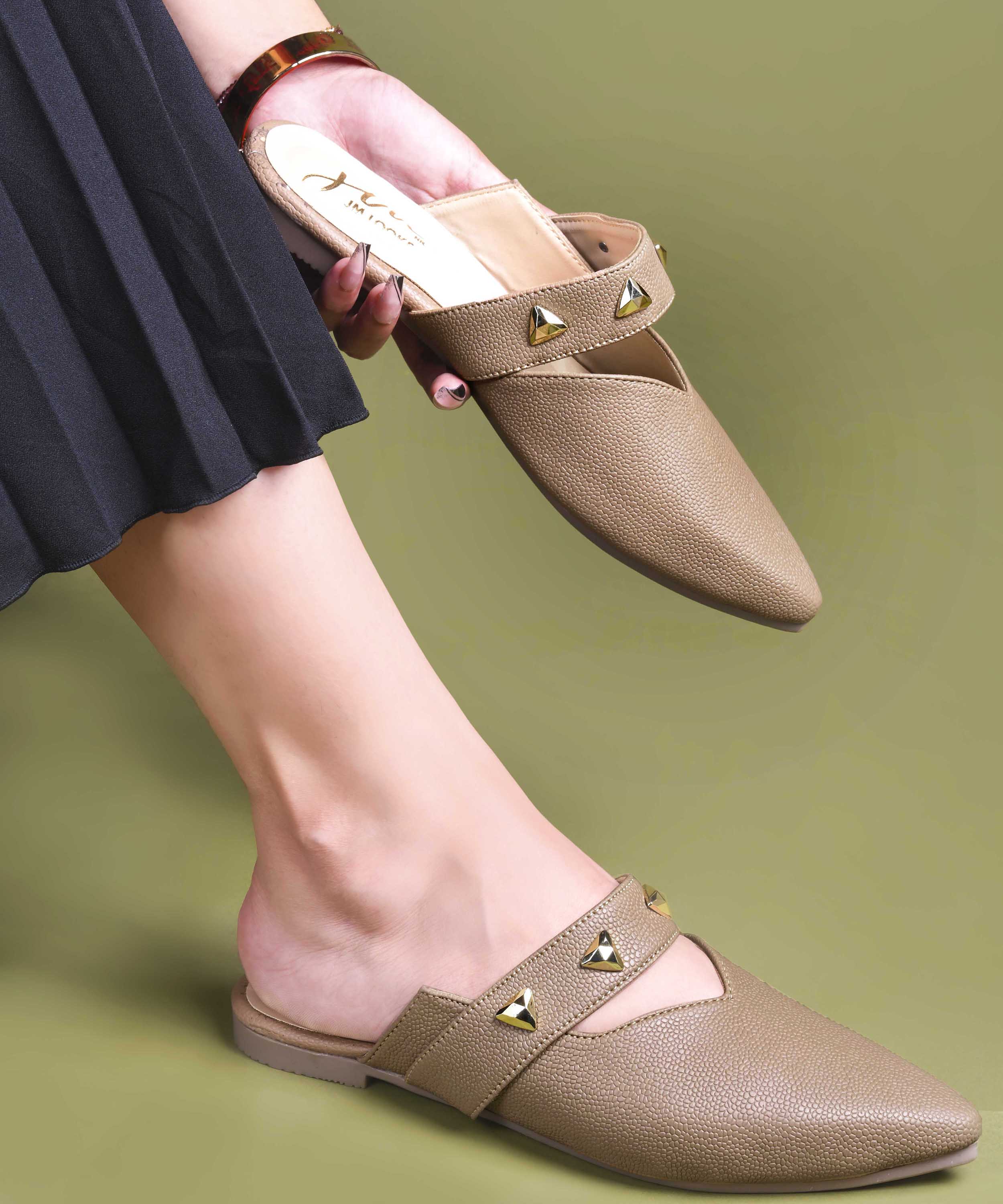 Pointed-Toe Mules with Studded Strap Detail - Image 2