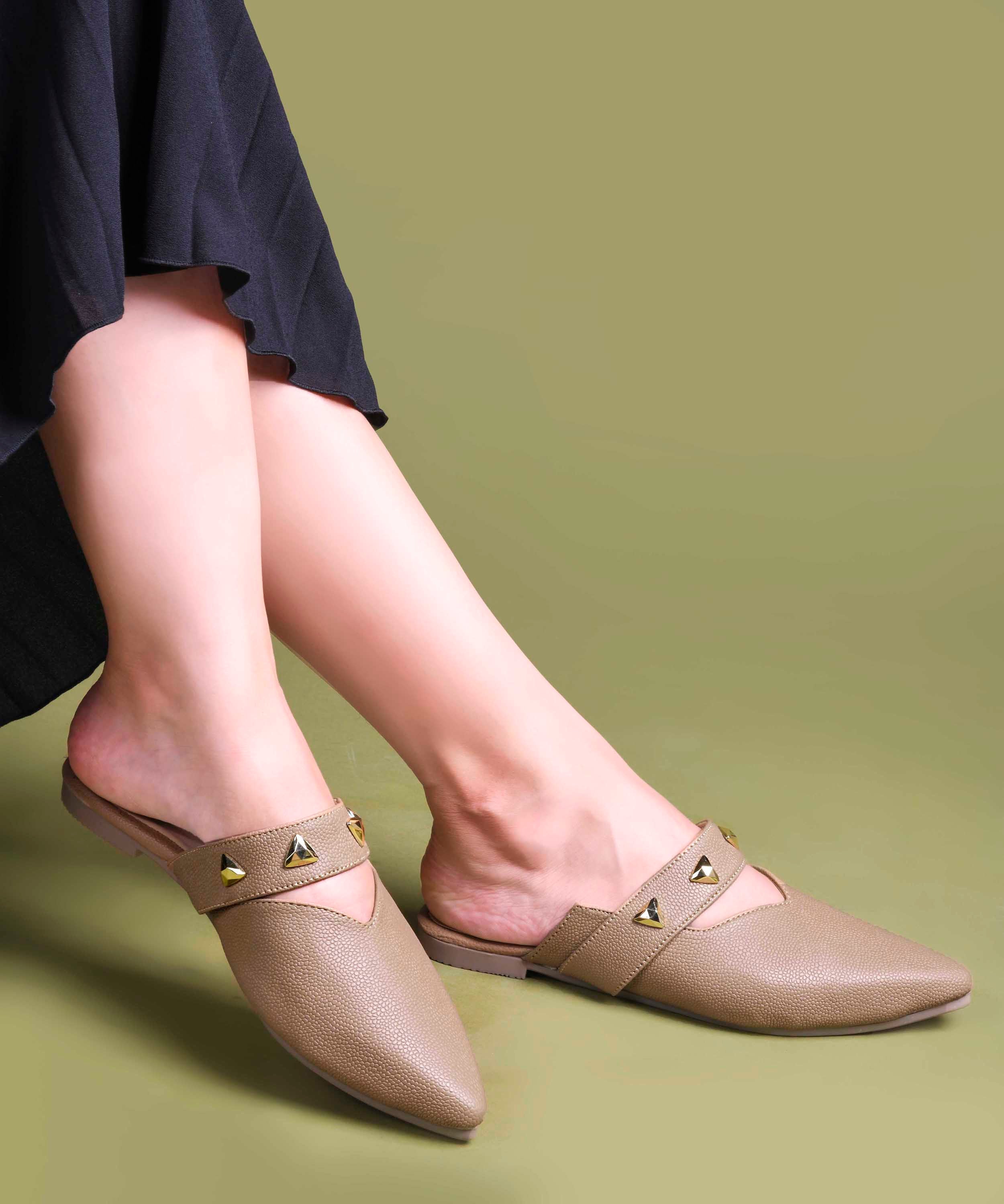 Pointed-Toe Mules with Studded Strap Detail - Image 3