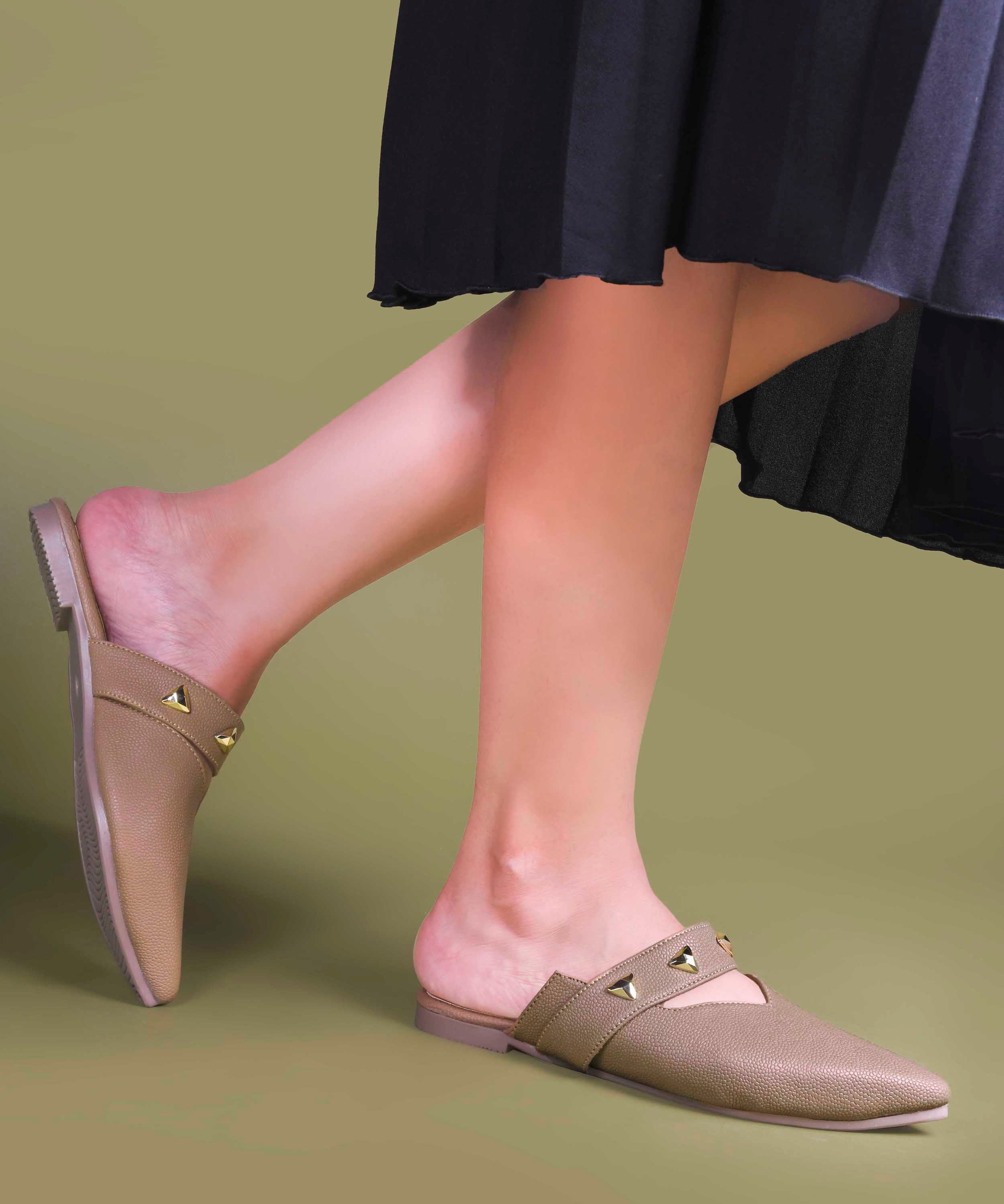 Pointed-Toe Mules with Studded Strap Detail - Image 4