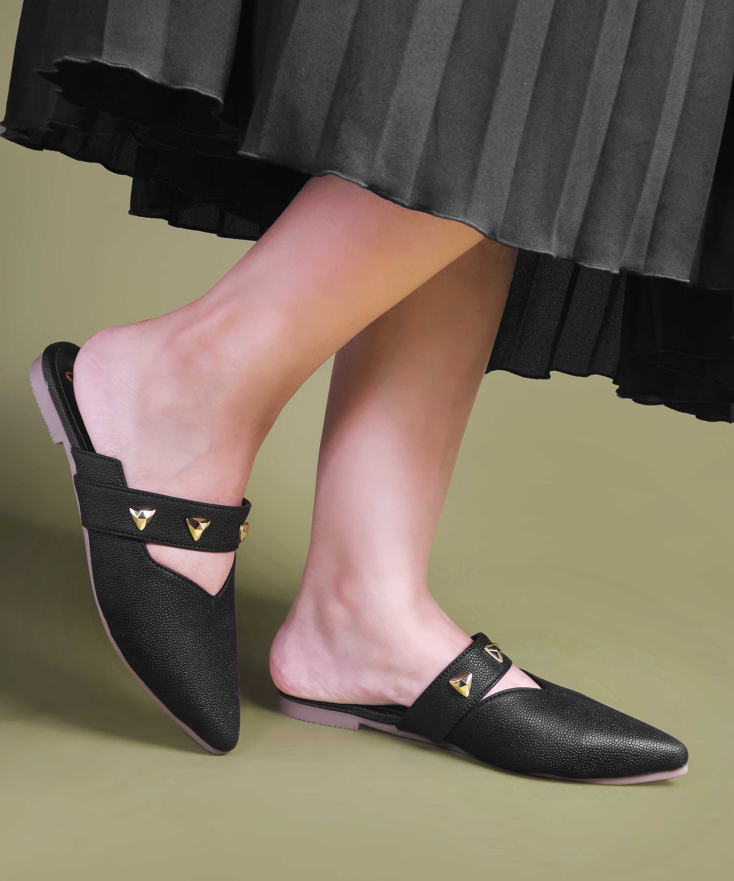 Pointed-Toe Mules with Studded Strap Detail - Image 8