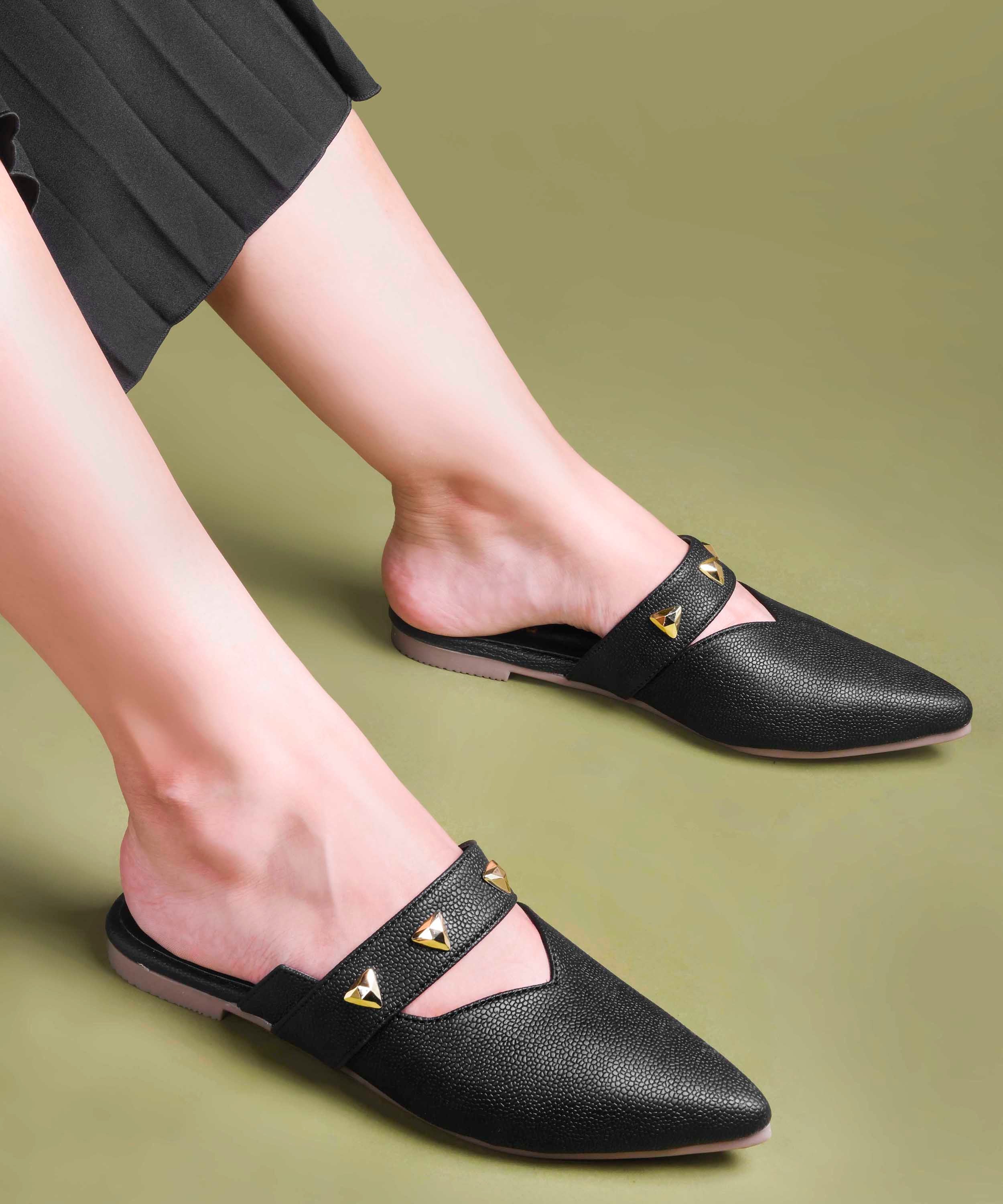 Pointed-Toe Mules with Studded Strap Detail - Image 9