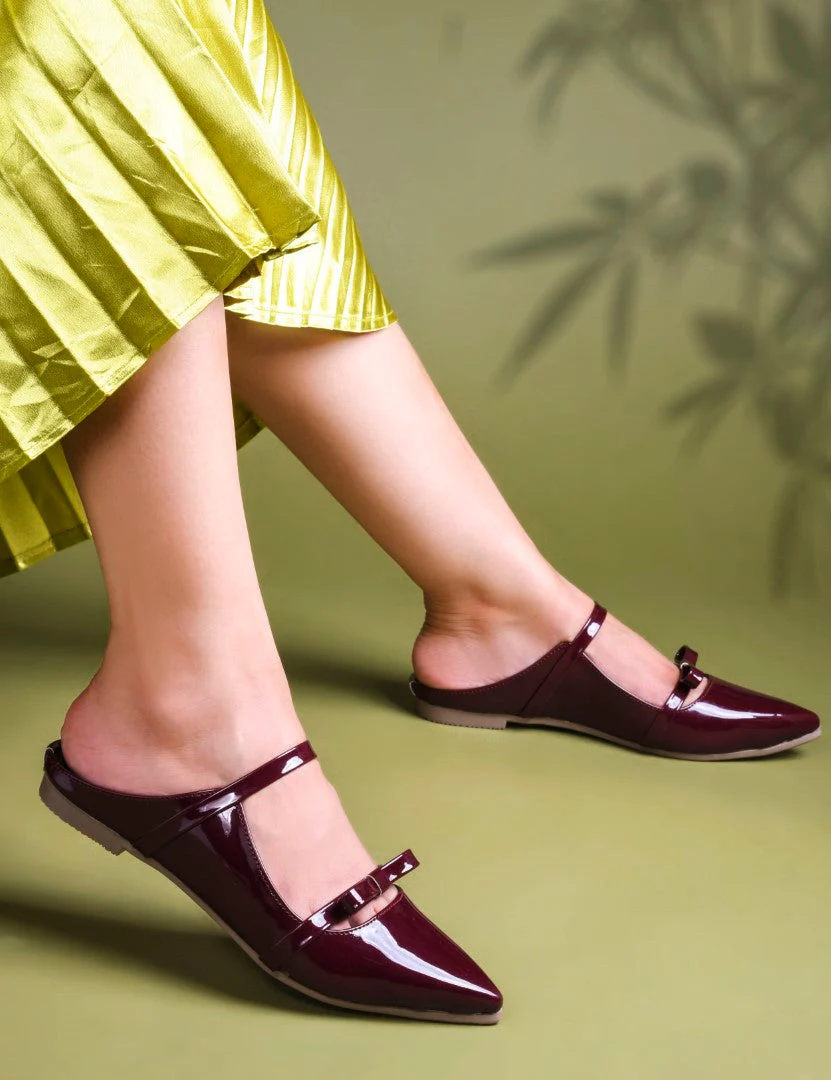 Pointed-Toe Patent Mules with Double Strap Detail