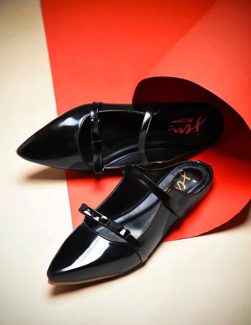Pointed-Toe Patent Mules with Double Strap Detail - Image 11