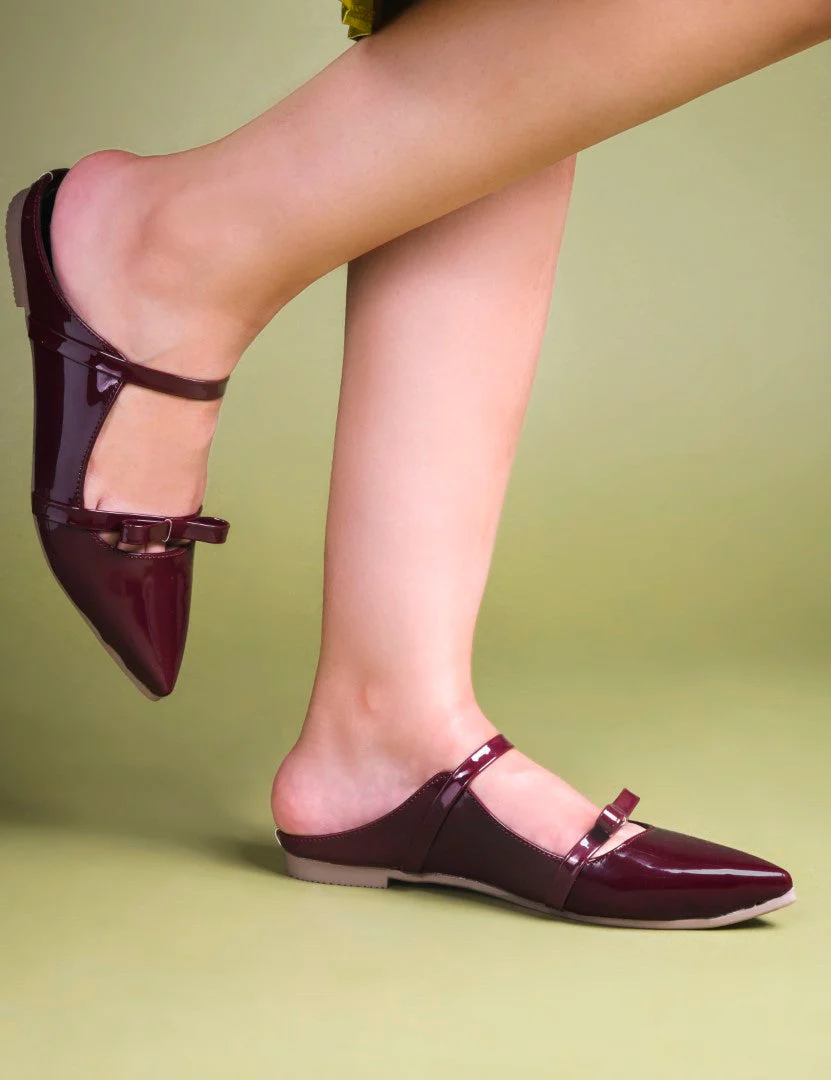 Pointed-Toe Patent Mules with Double Strap Detail - Image 15
