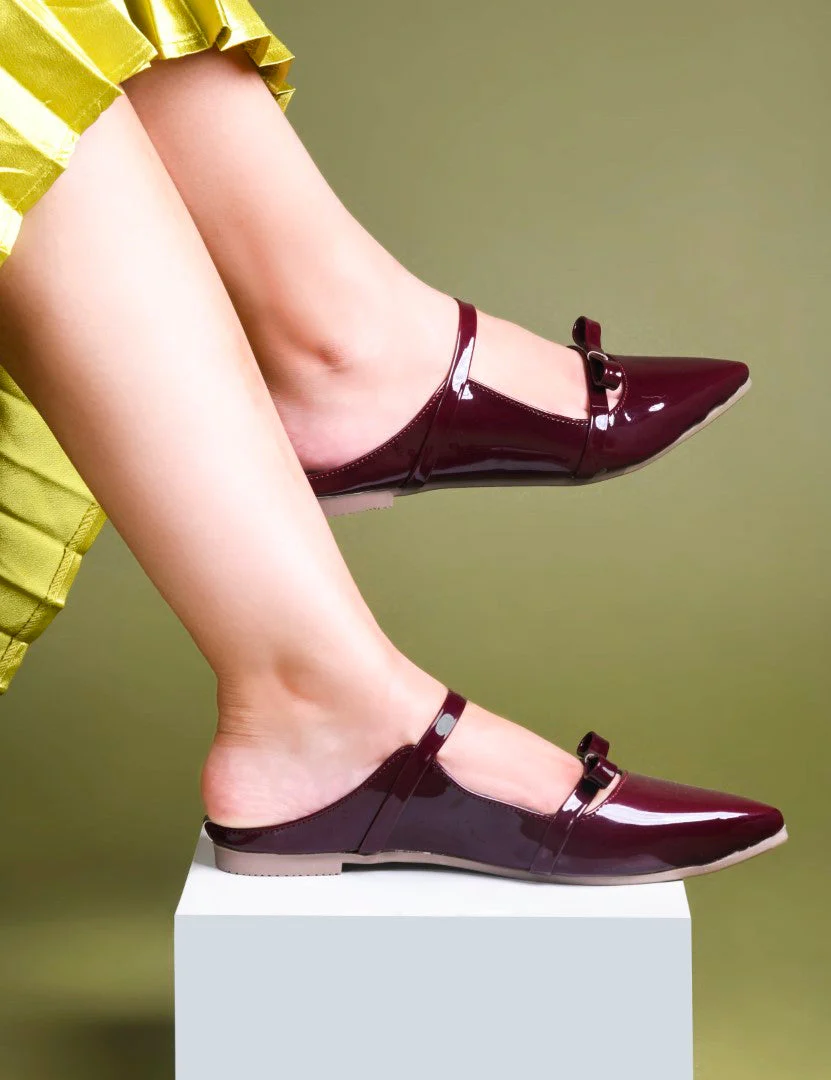 Pointed-Toe Patent Mules with Double Strap Detail - Image 2