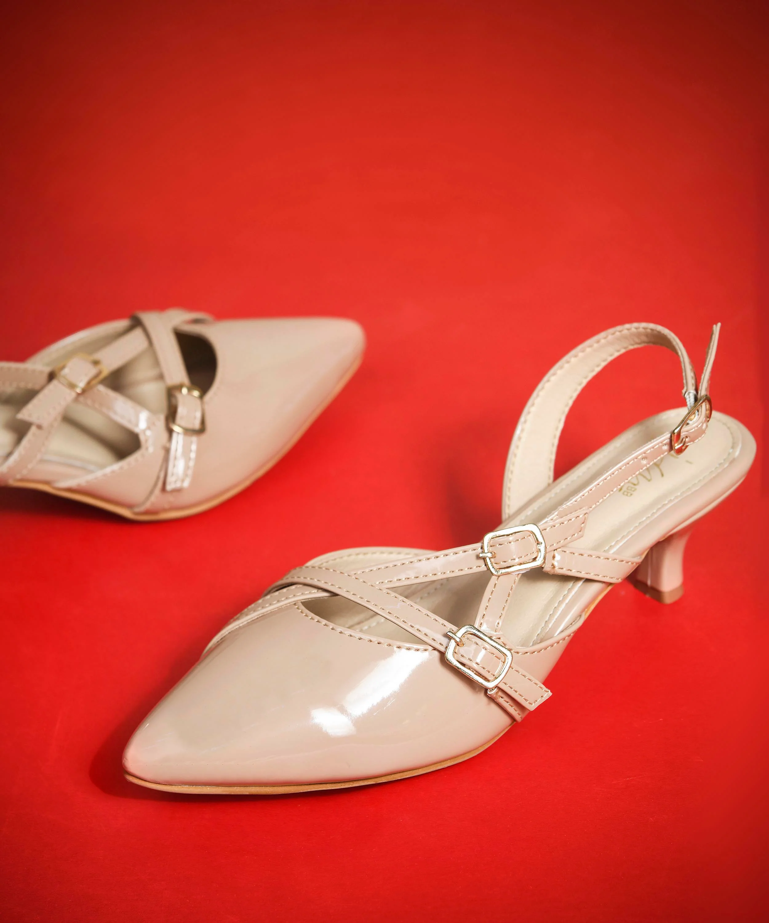Pointed Toe Slingback Heels with Double Strap Detail