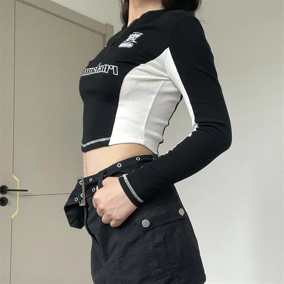 Racing Jacket Contrast Printed Zipper Short Jacket Women Crop Top - Image 5
