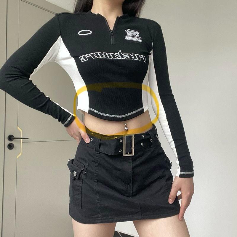 Racing Jacket Contrast Printed Zipper Short Jacket Women Crop Top - Image 6