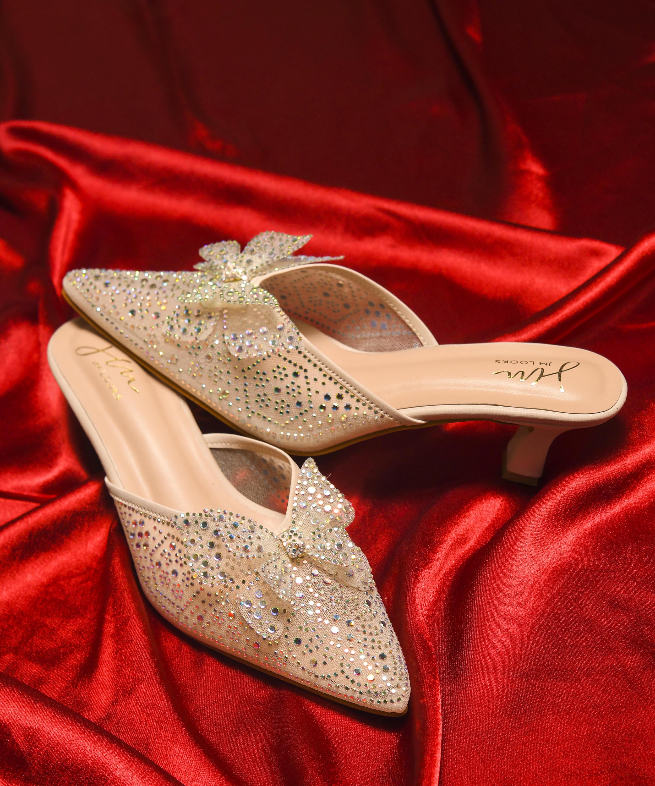 Rhinestone Bowknot Heeled Mules