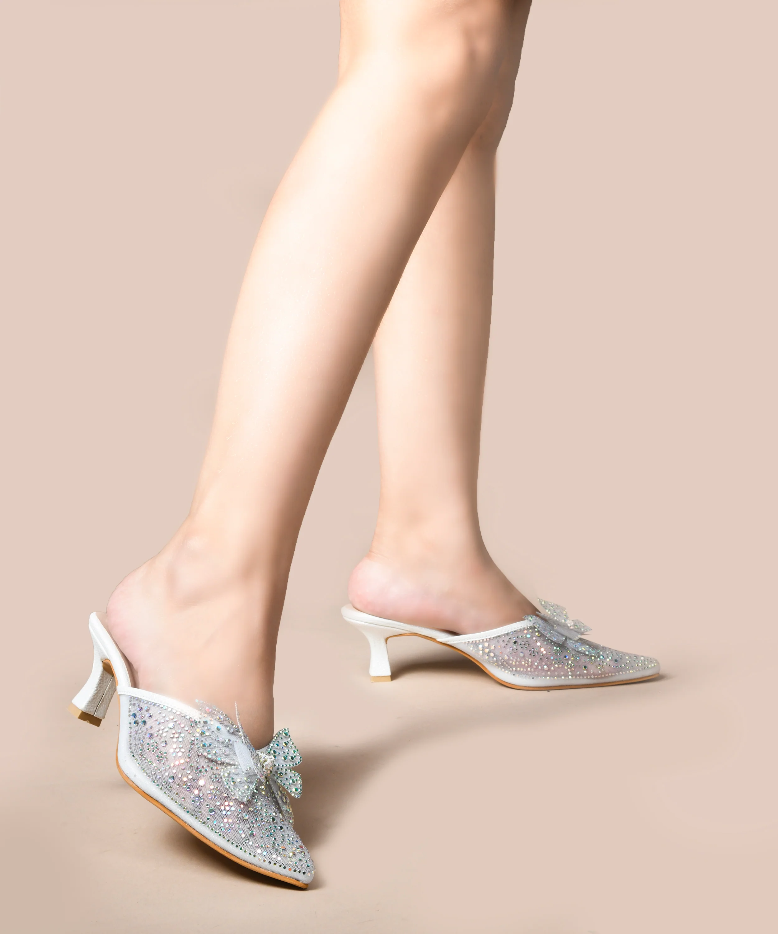 Rhinestone Bowknot Heeled Mules - Image 10