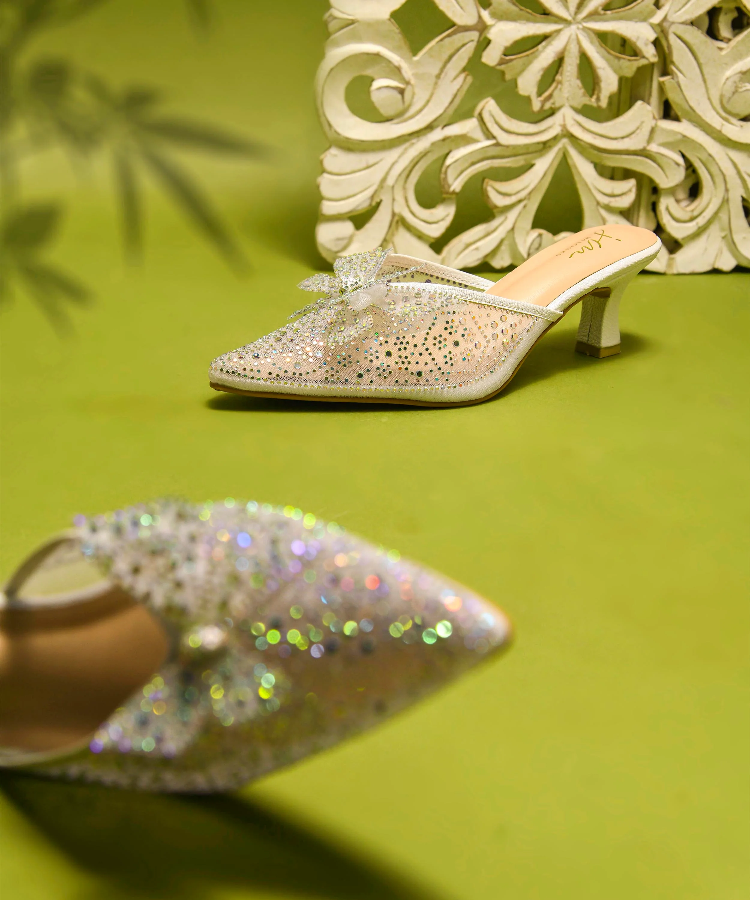 Rhinestone Bowknot Heeled Mules - Image 8