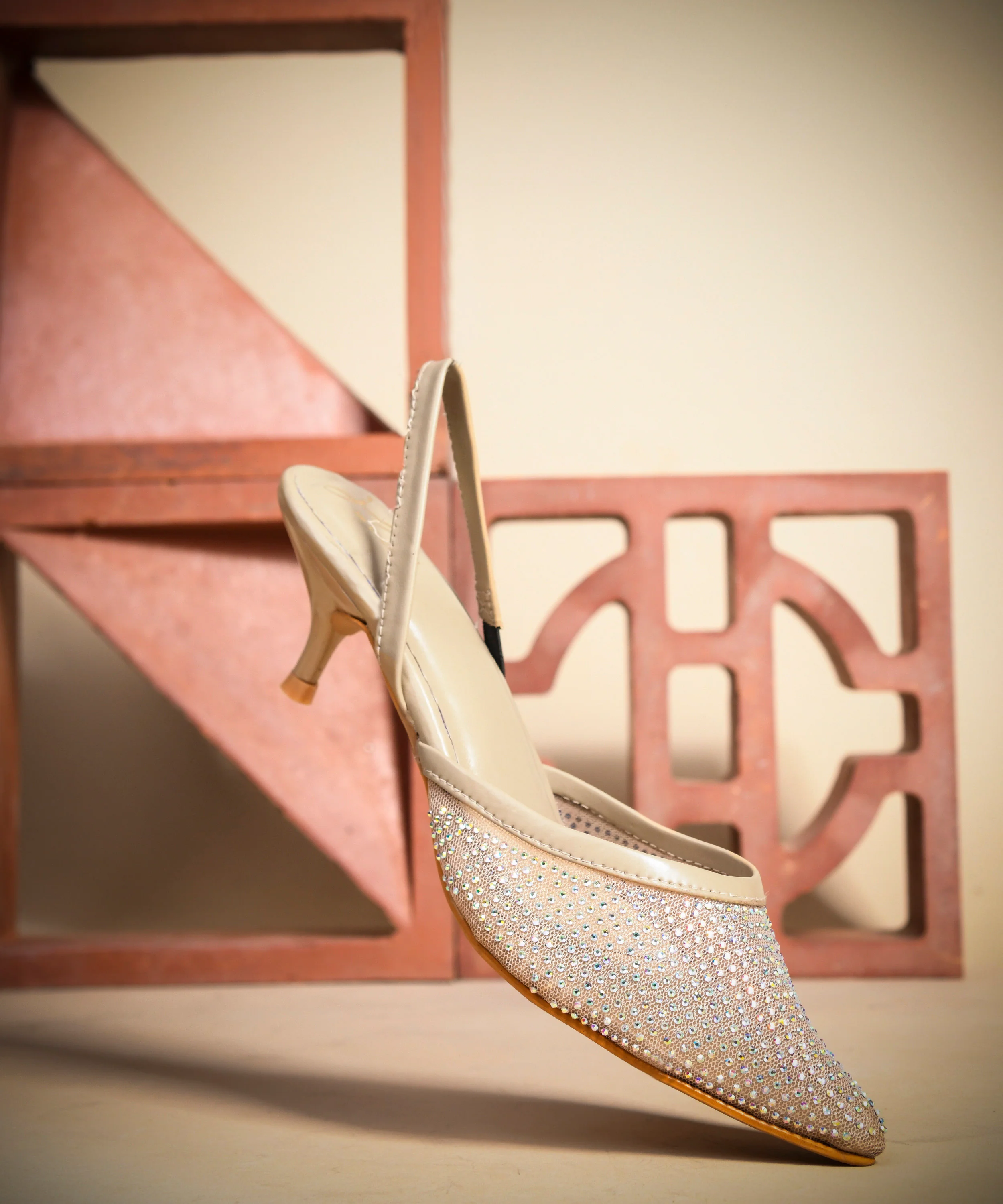 Rhinestone Embellished Pointed-Toe Kitten Heel Slingbacks - Image 4