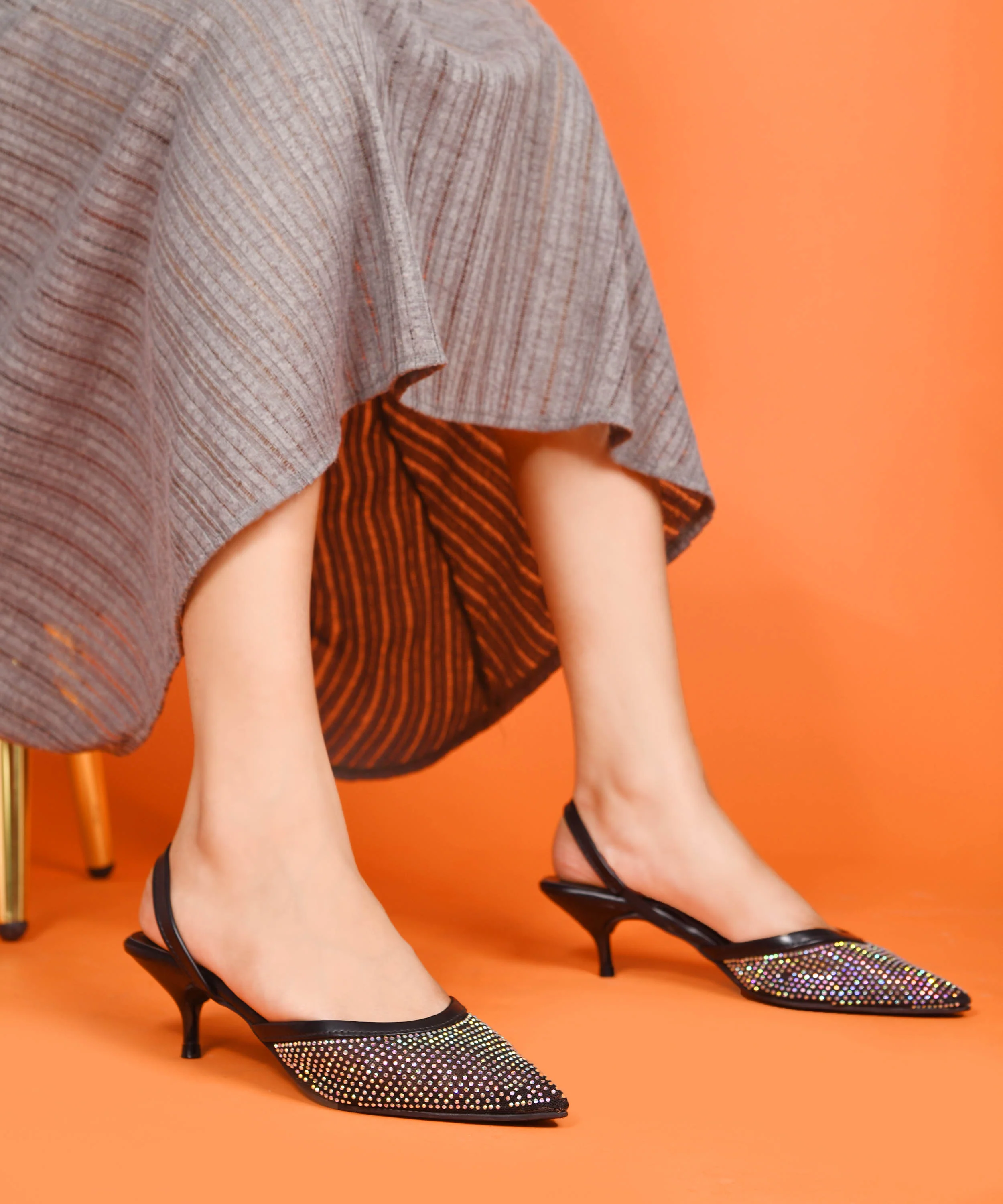 Rhinestone Embellished Pointed-Toe Kitten Heel Slingbacks - Image 8