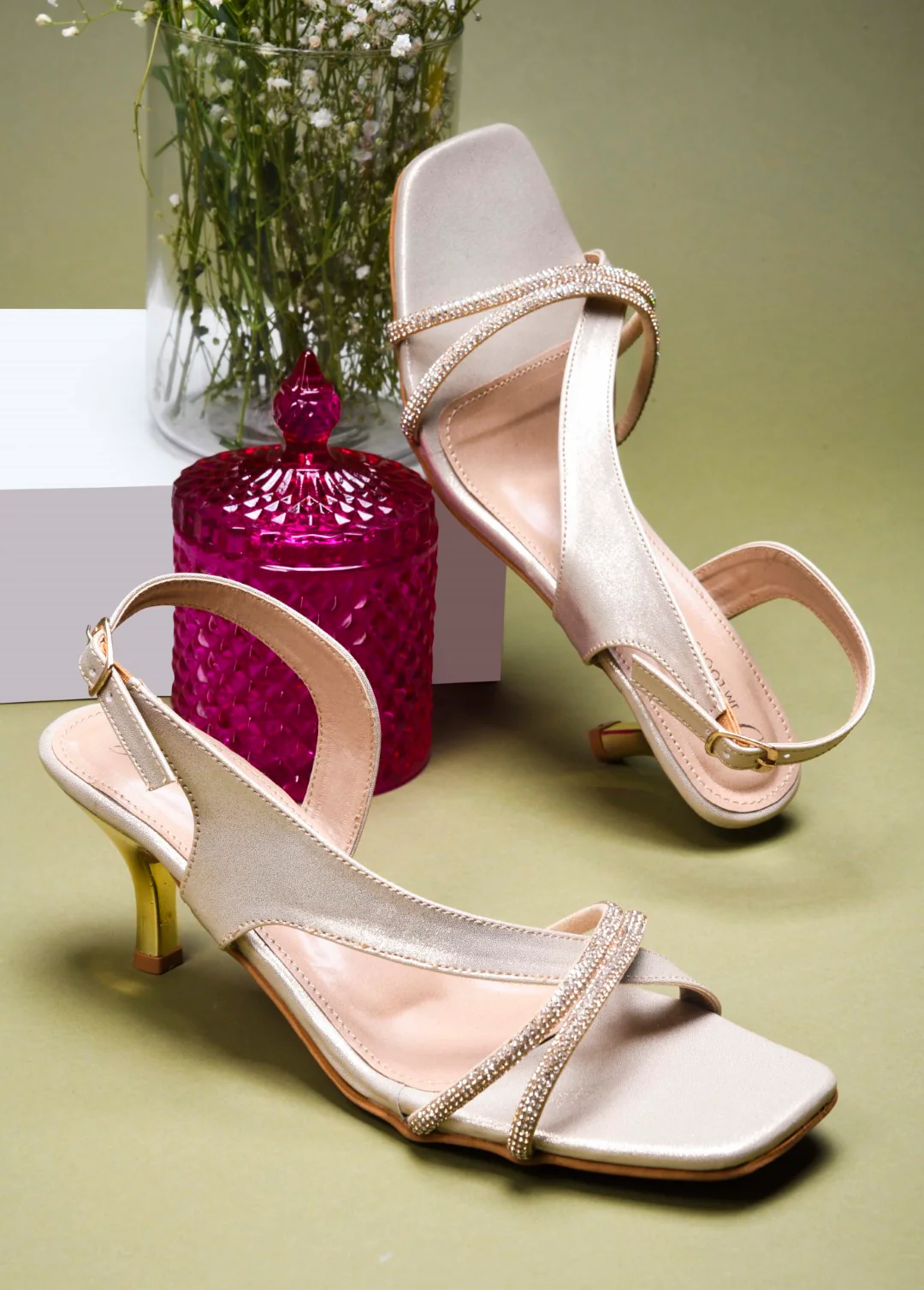 Rhinestone Slingback Block Heel Sandals - Image 5