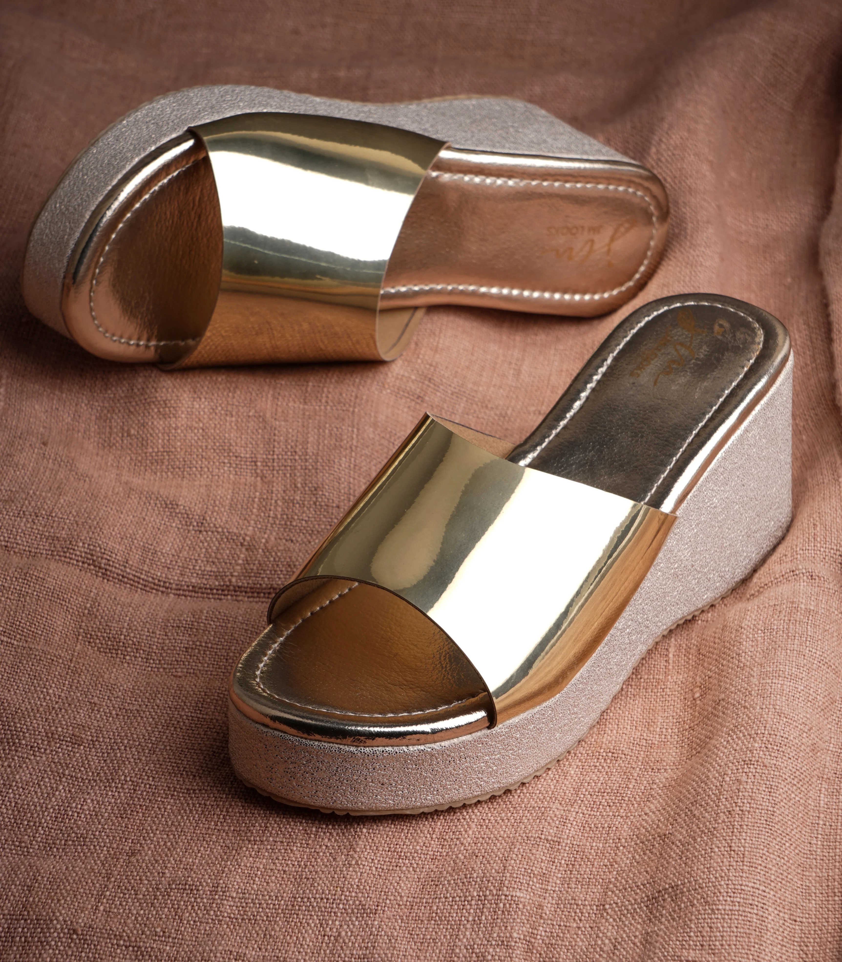 Jm Looks Metallic Slide Wedge Heels for Women & Girls