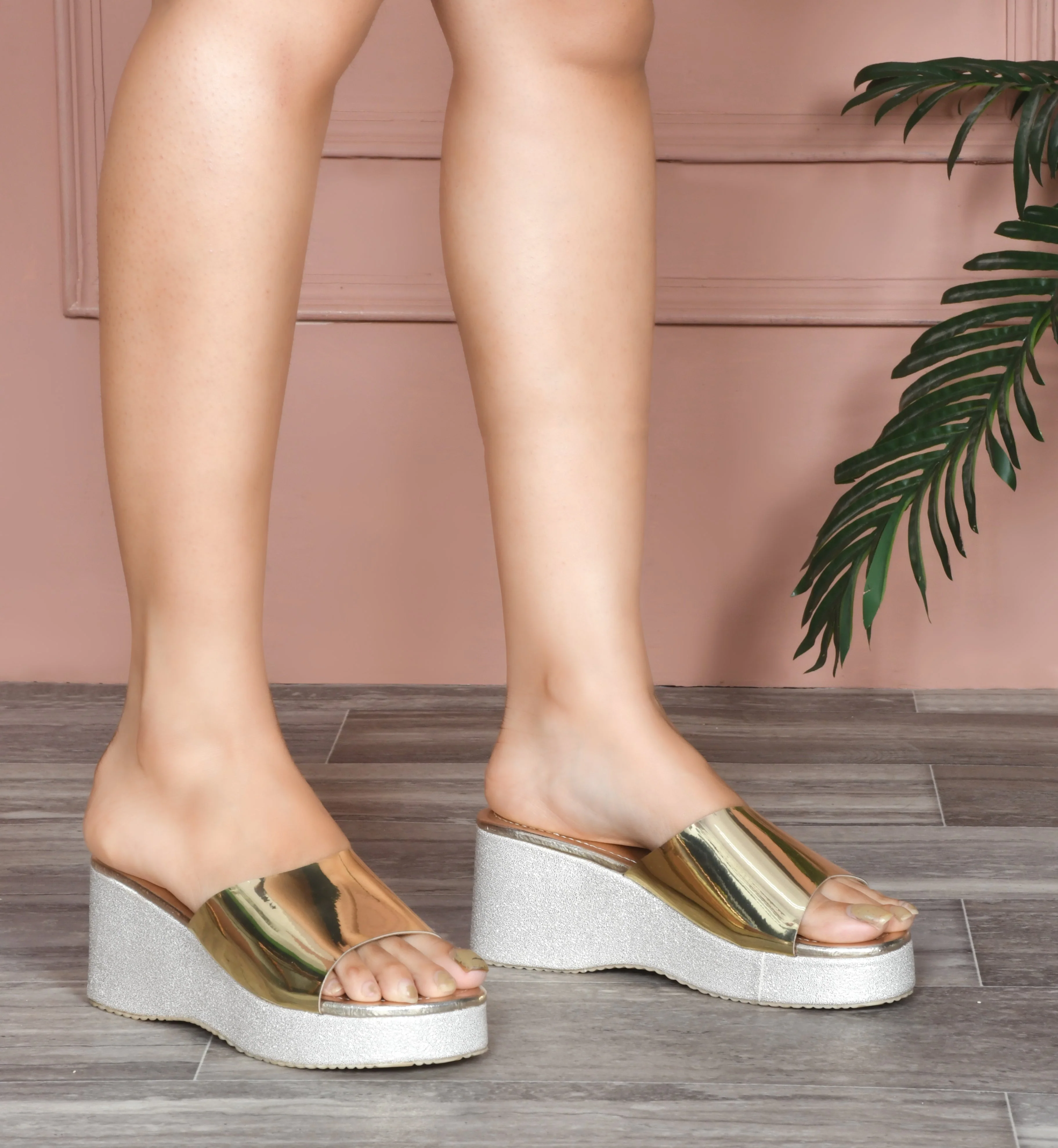 Jm Looks Metallic Slide Wedge Heels for Women & Girls - Image 10