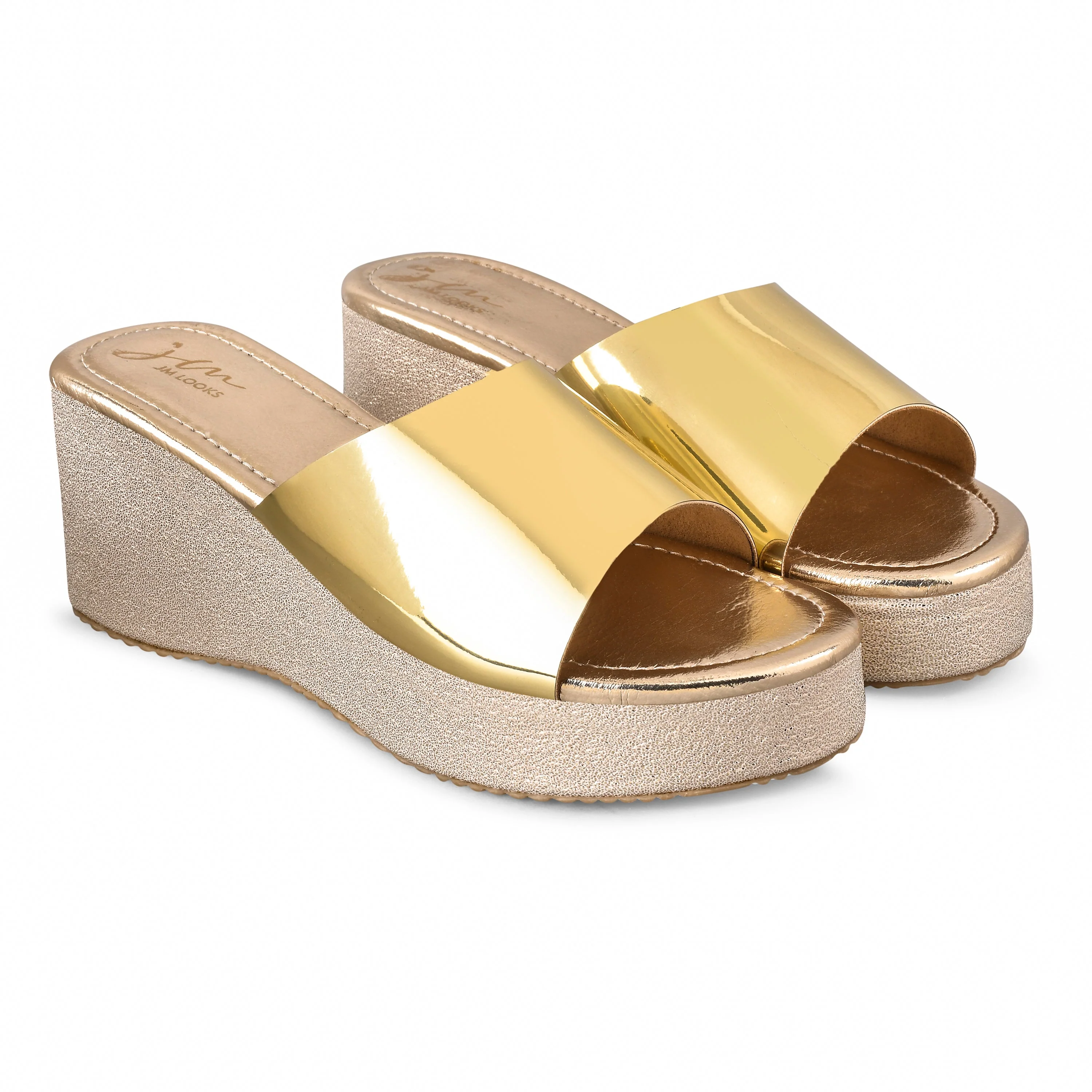 Jm Looks Metallic Slide Wedge Heels for Women & Girls - Image 11