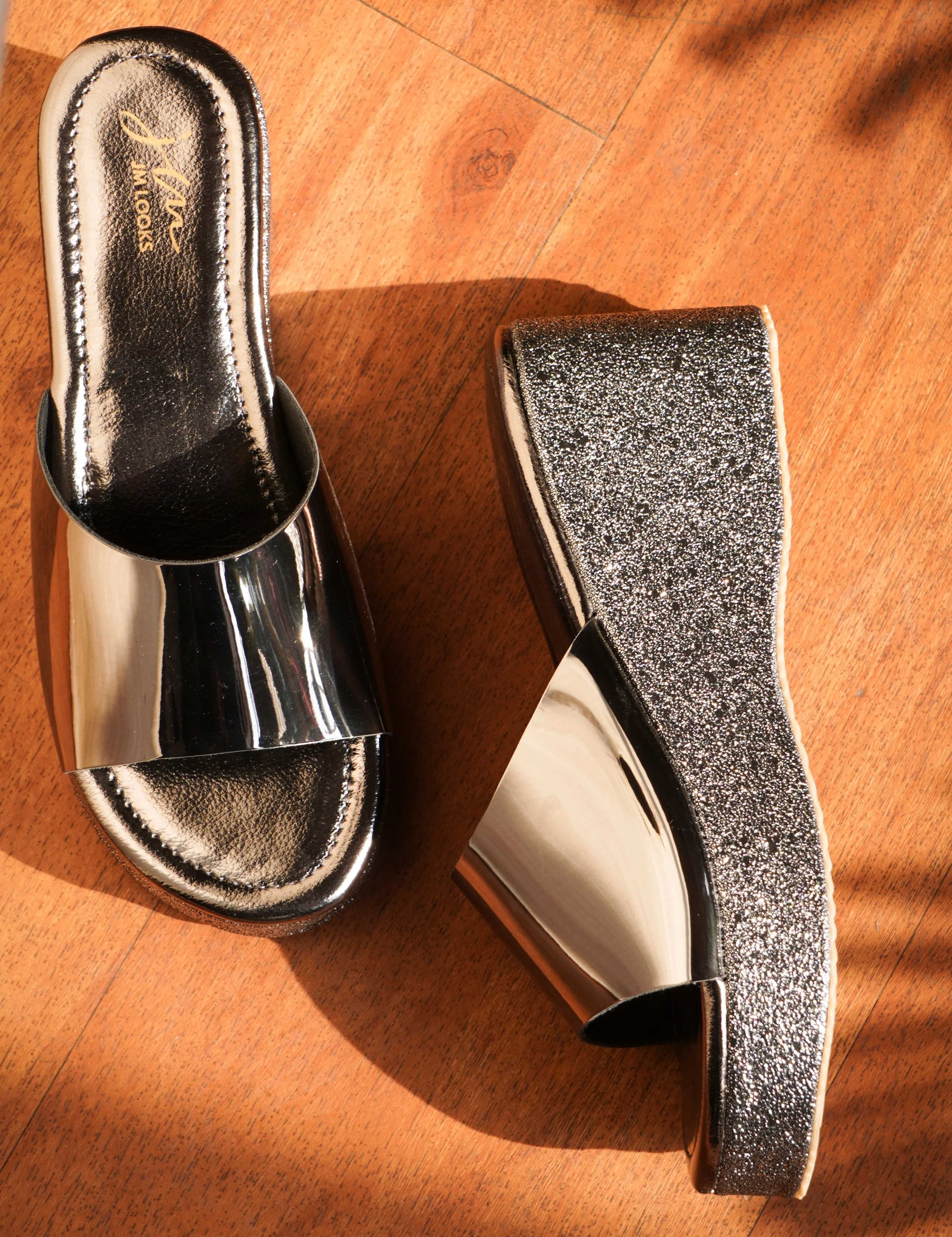 Jm Looks Metallic Slide Wedge Heels for Women & Girls - Image 13